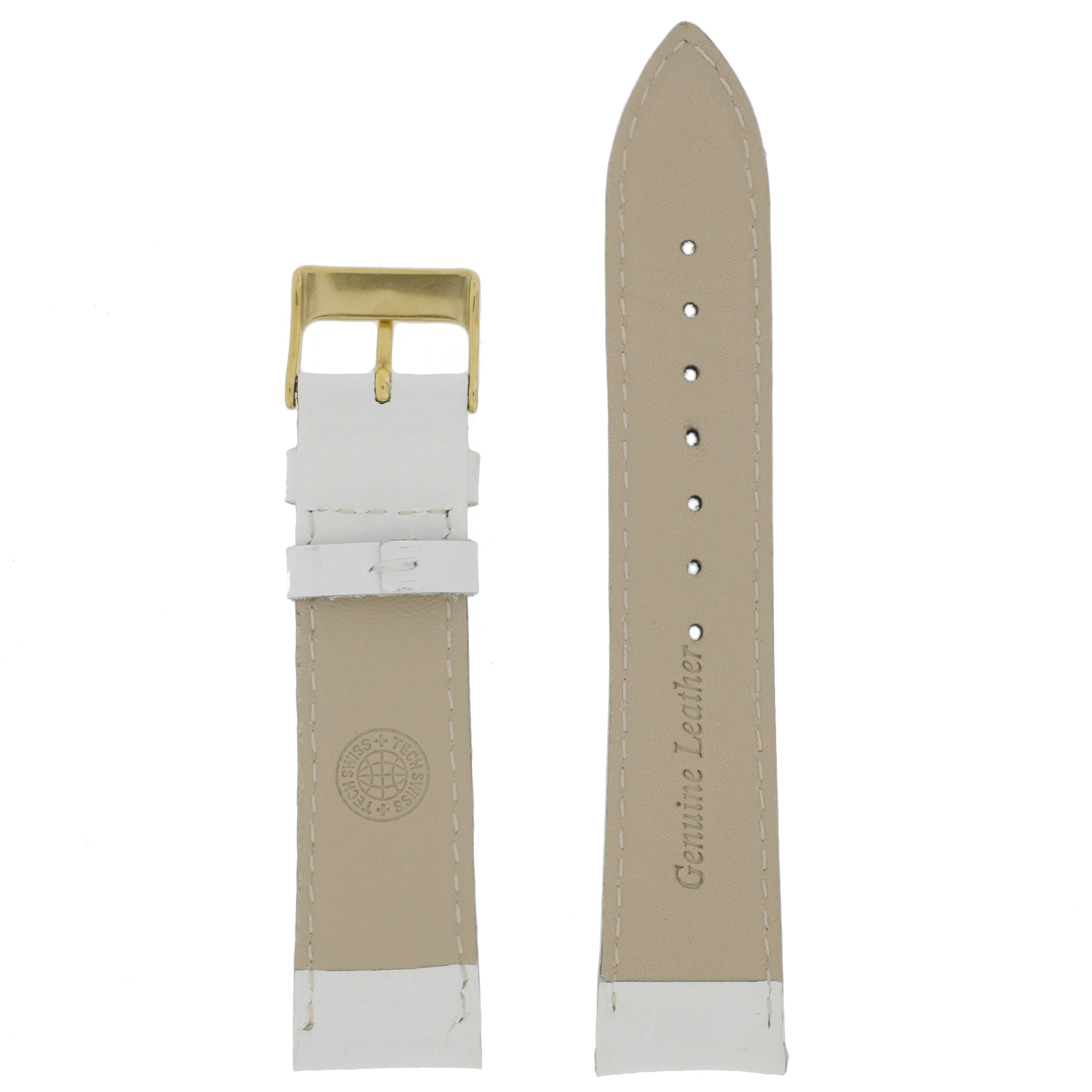 Tech Swiss TSA230-18G Watch Band White Leather Crocodile Grain 18 millimeter