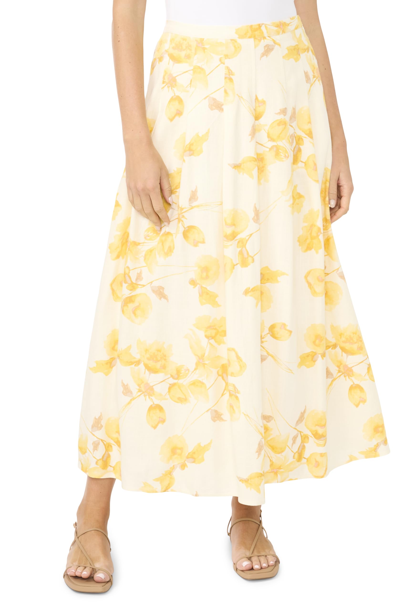 Floral Pleated Straight Hem Maxi Skirt