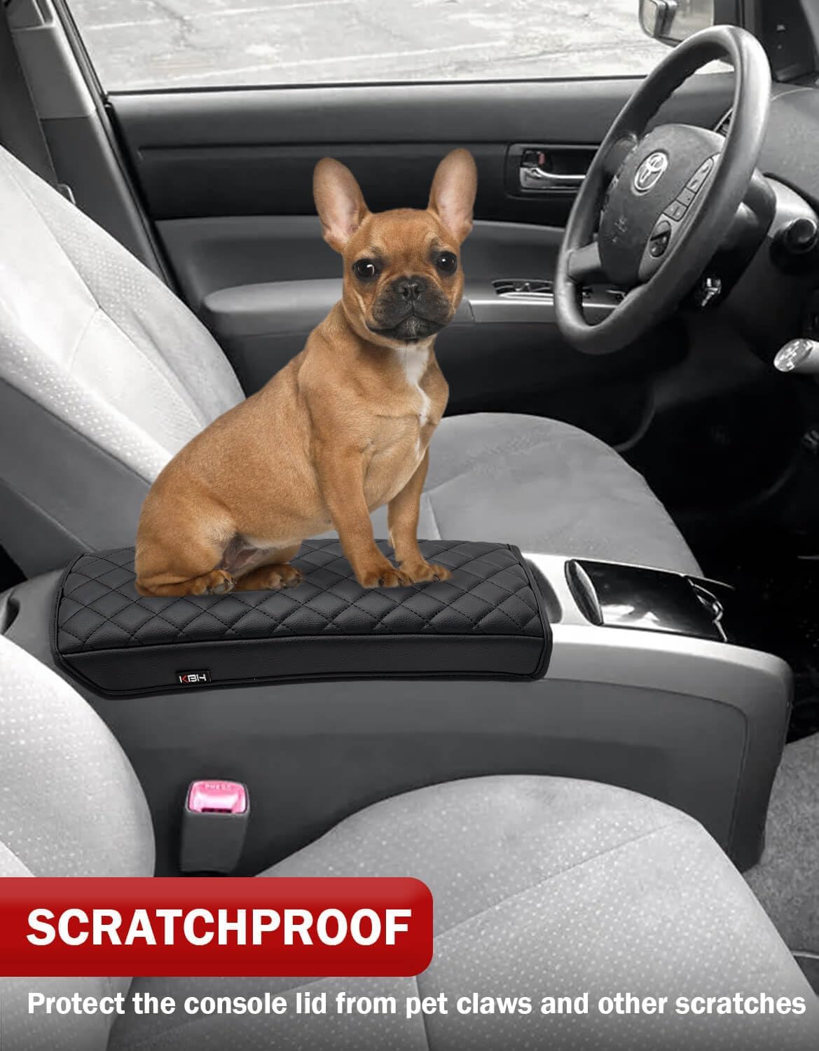 KBH Center Console Armrest Cover for Toyota Prius 2004 2005 2006 2007 2008 2009, Interior Accessories, Middle Console Lid Protector Cover, Arm Rest Cushion, Vinyl Leather, Black