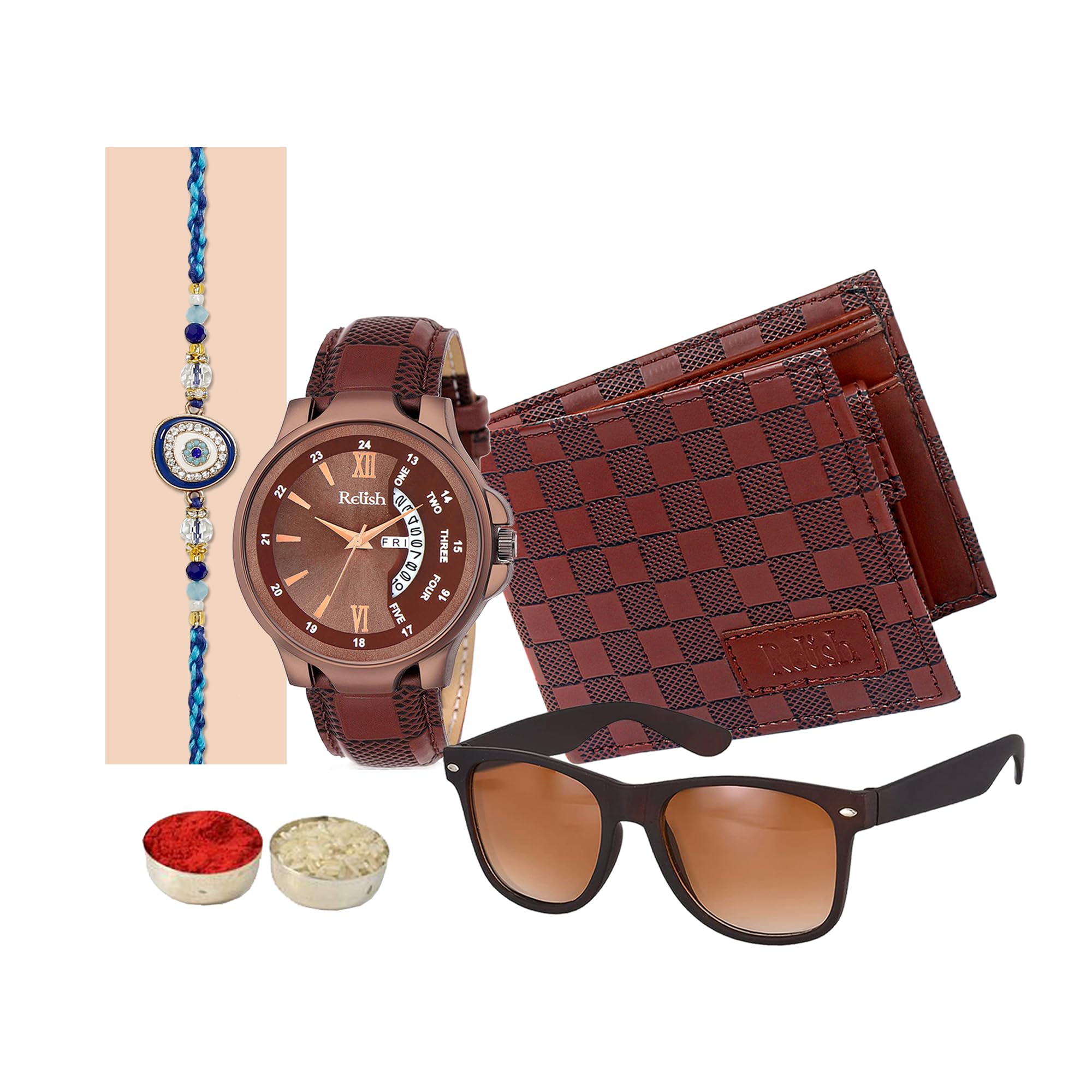 Relish Raksha Bandhan Rakhi Gift for Brother Watch & Wayfarer Sunglasses, Wallet, Rakhi, Roli, Chawal | Gift for Bro, Bhai (B0C5LZRQJW) Amazon Price History, Amazon Price Tracker