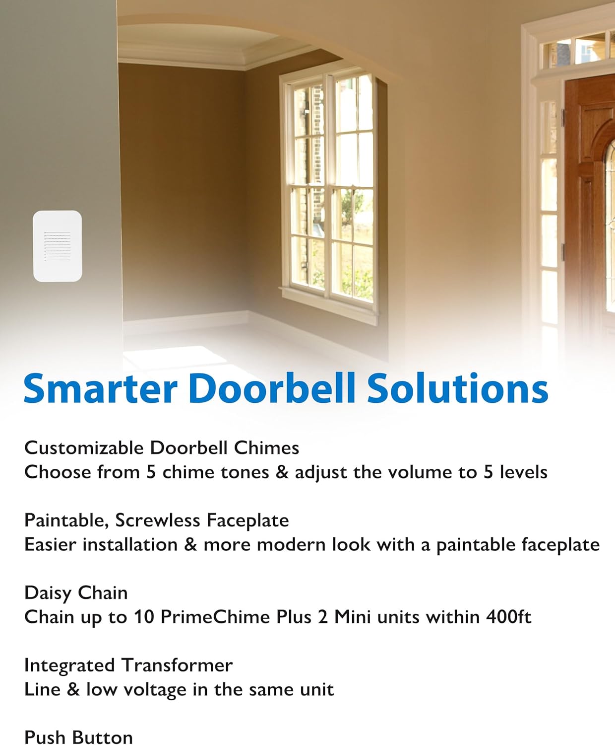 PrimeChime Plus 2 Mini- Video Compatible Doorbell Chime Kit (PRMC1120WH)