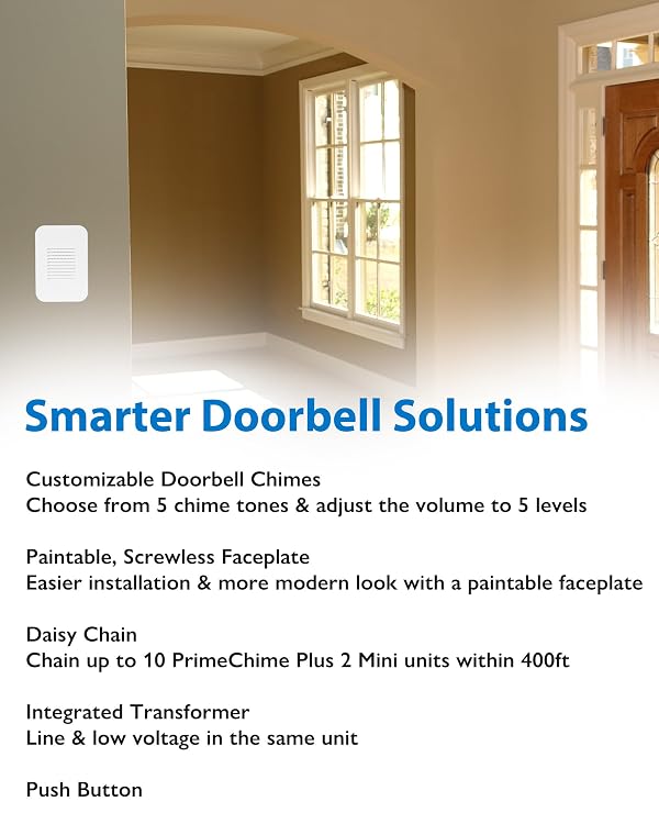 PrimeChime Plus 2 Mini- Video Compatible Doorbell Chime Kit with White Decorative Button (PRMC1120DBWH) by Nicor - Image 3