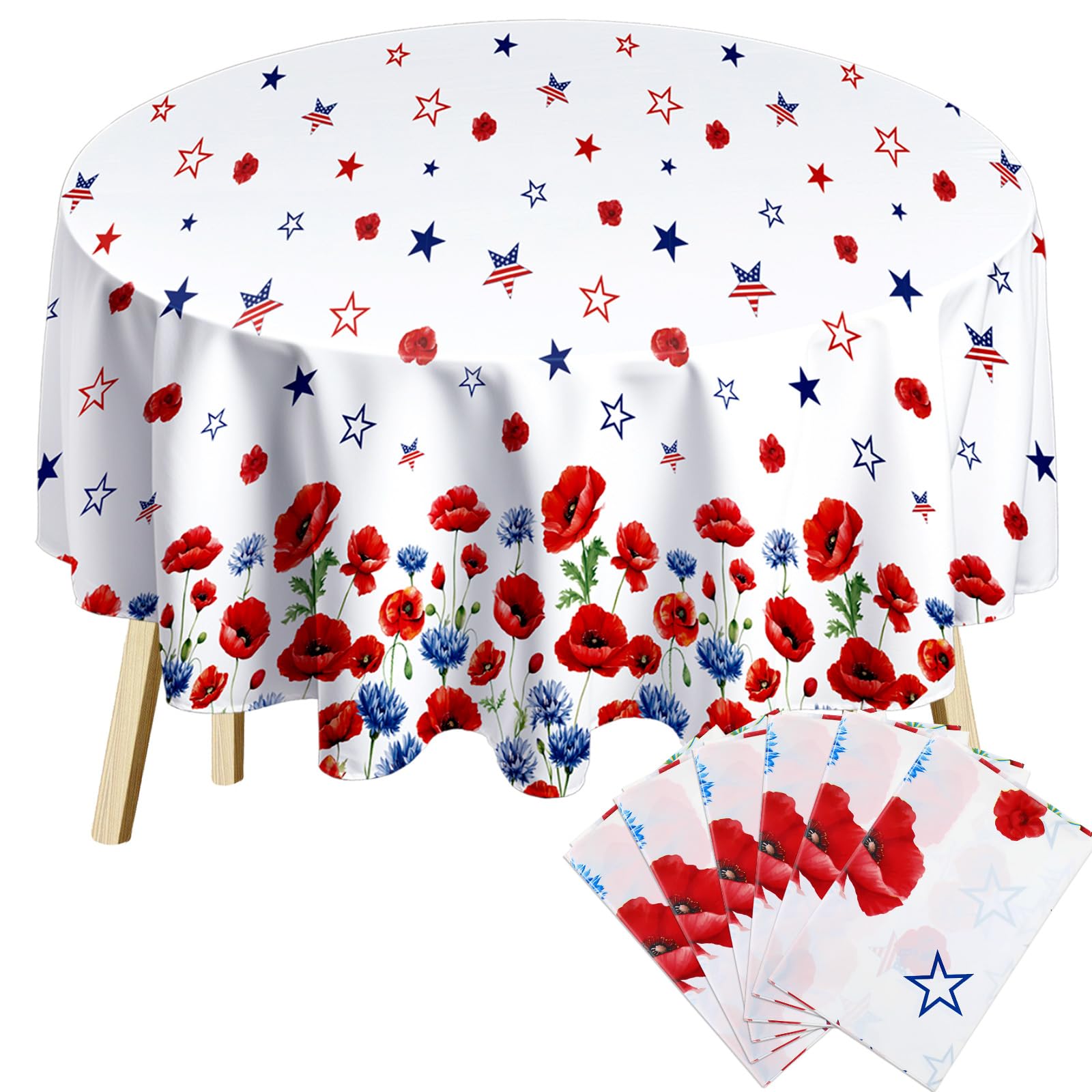Nappe Memorial Day jetable rouge blanc bleu ronde 213 cm pour décoration extérieure