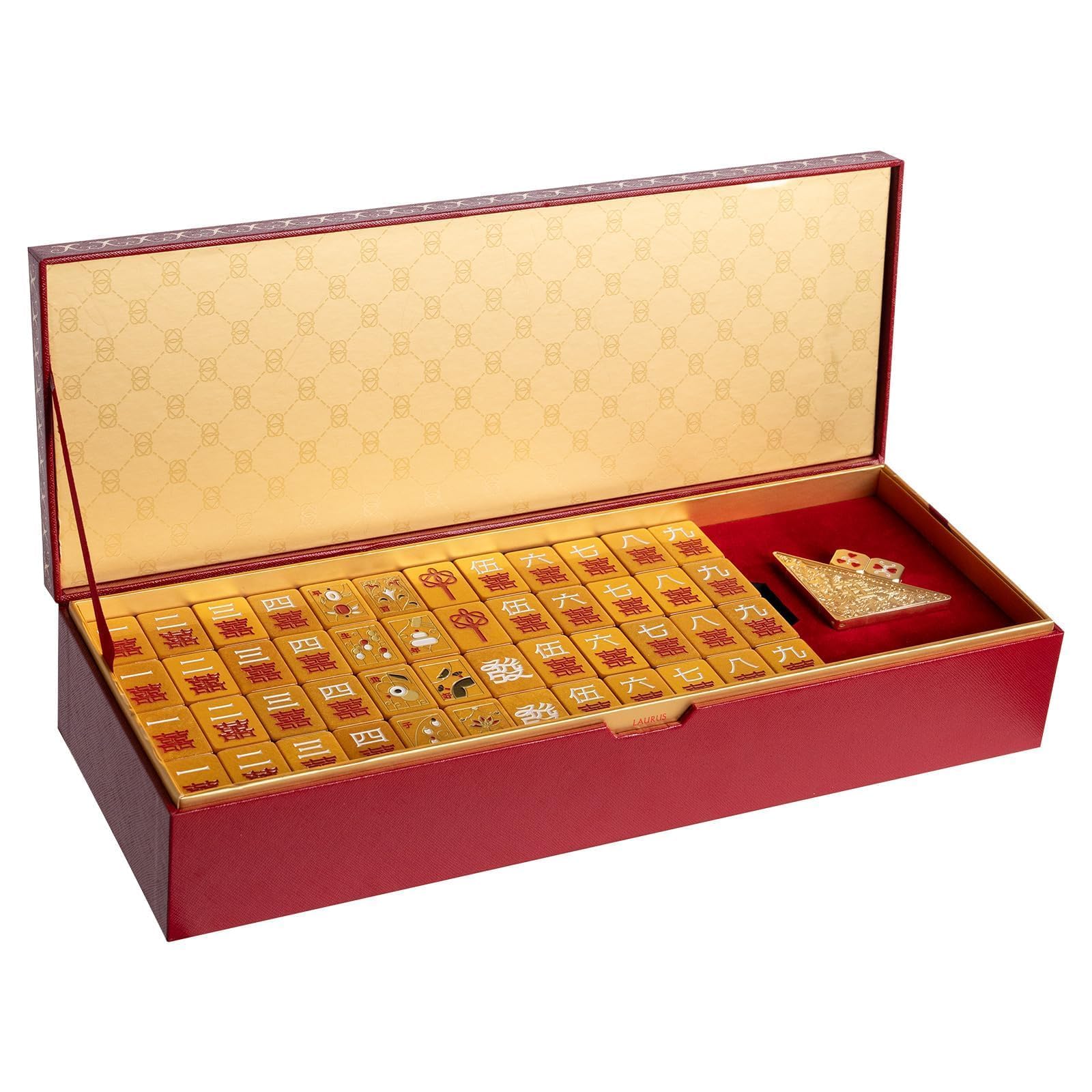 Vie Triomphe Luxury Chinese Mahjong Set with 144 Premium Mahjong Tiles, Designer Mahjong Tile Set with Dice, Elegant Gift Box for Wedding,Birthday,Housewarming Gifts