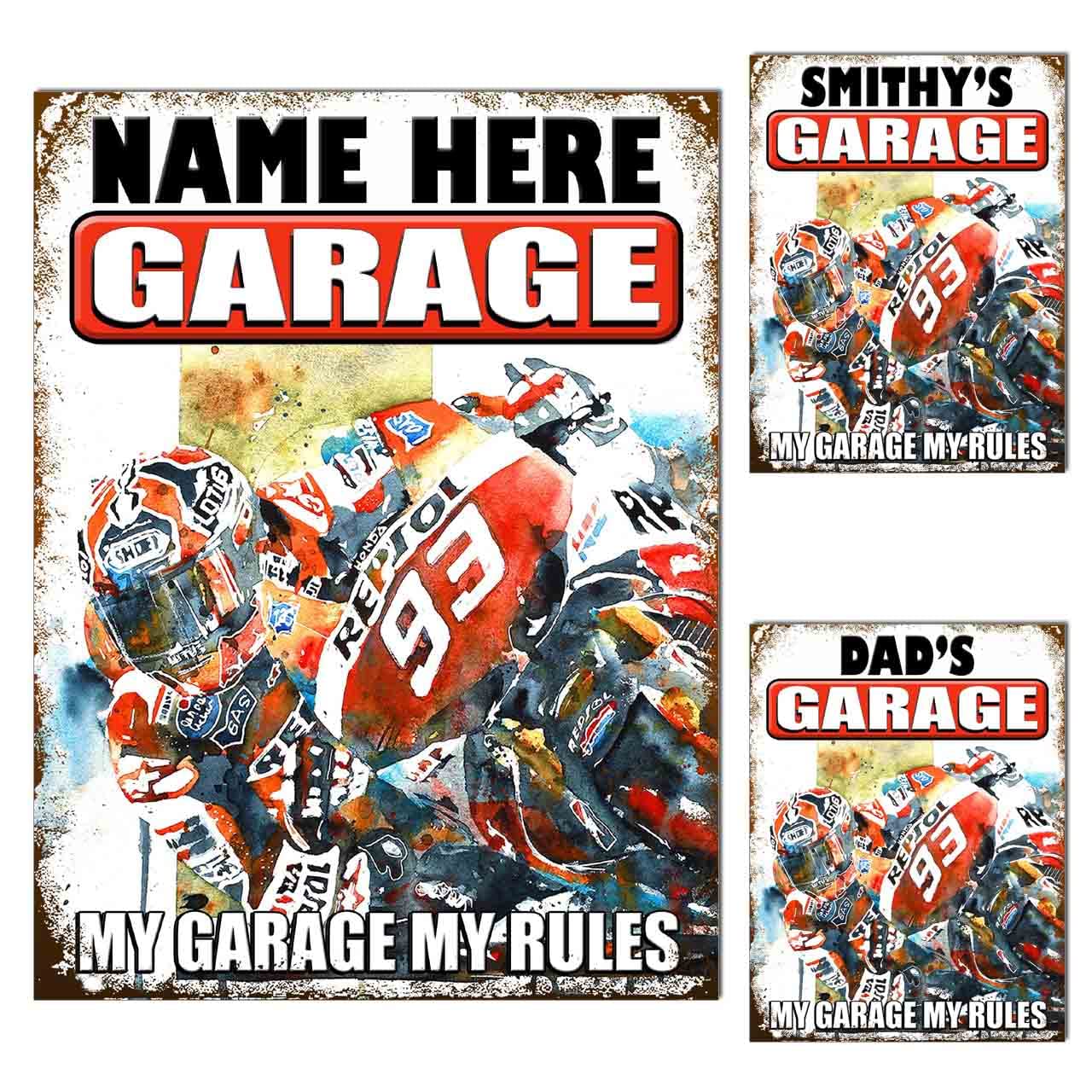 Personalised Garage Metal Tin Sign Plaque Poster Print Gift Dad Mum Man Cave Shed Home Bar Tiki Bar Fathers Day S4 (10x8 inches (Approx) 25cmx20cm, Superbike Repsol Racing)