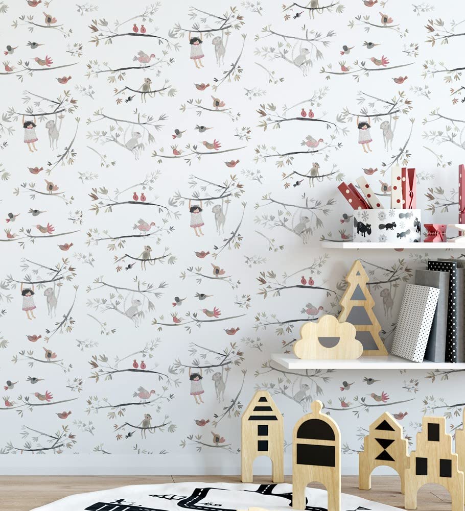 Papier peint pour enfants oiseaux et singes GAULAN rouleau mural décoration chambre