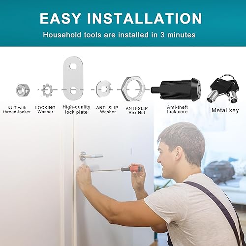 Miniatura 3 de Paquete de 2 cerraduras negras de 58 pulgadas para gabinete, cerradura de almacenamiento para buzón de correo y llave similar, cerraduras para