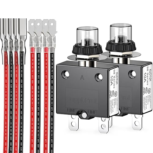 Miniatura 7 de DIYhz Disyuntor térmico, serie 98, 5A, 125250VCA, 32VCC, reinicio de botón con terminales de conexión rápida y cubierta de botón impermeable, cable