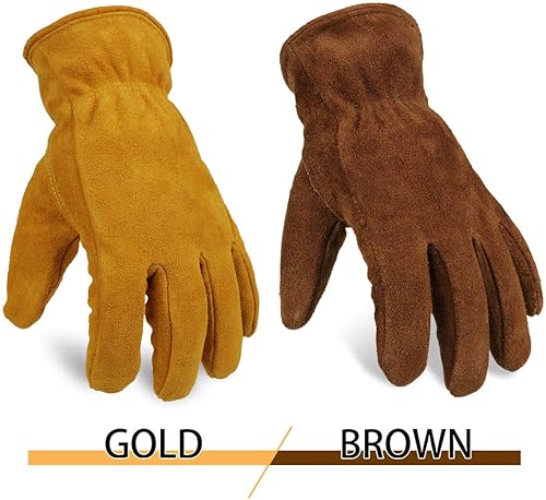 Miniatura 12 de OZERO 2 pares de guantes de trabajo de cuero de invierno para clima frío al aire libre: guantes cálidos con aislamiento térmico para hombres y Oro