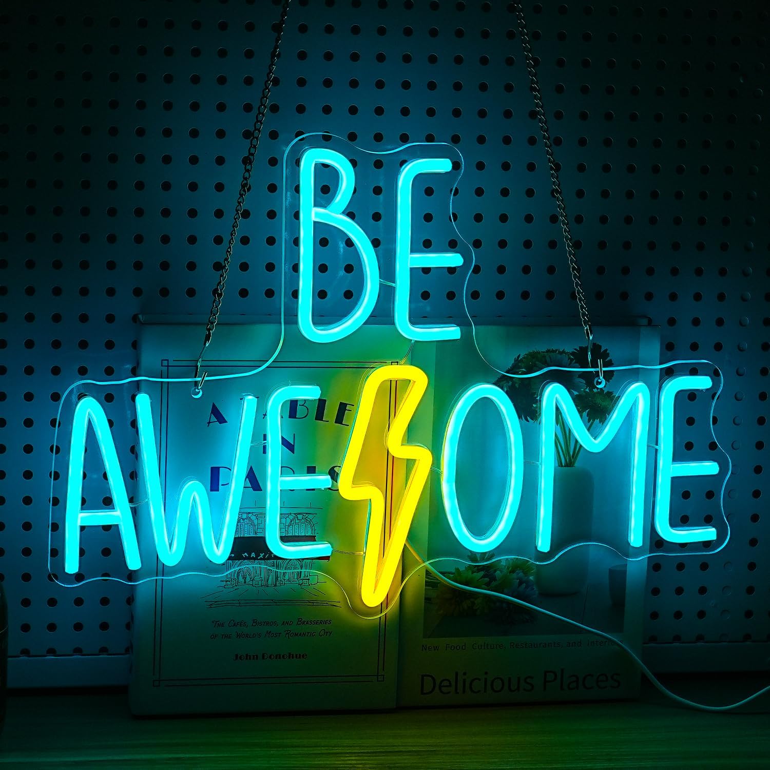 Be Awesome Neon Sign For Wall Decor Dimmable Words Led Light Up Sign Usb Powered Led Letters Neon Light For Classroom Bedroom Library Study Room Hostel Gym Office Backdrop Lights Wall Hanging Decor