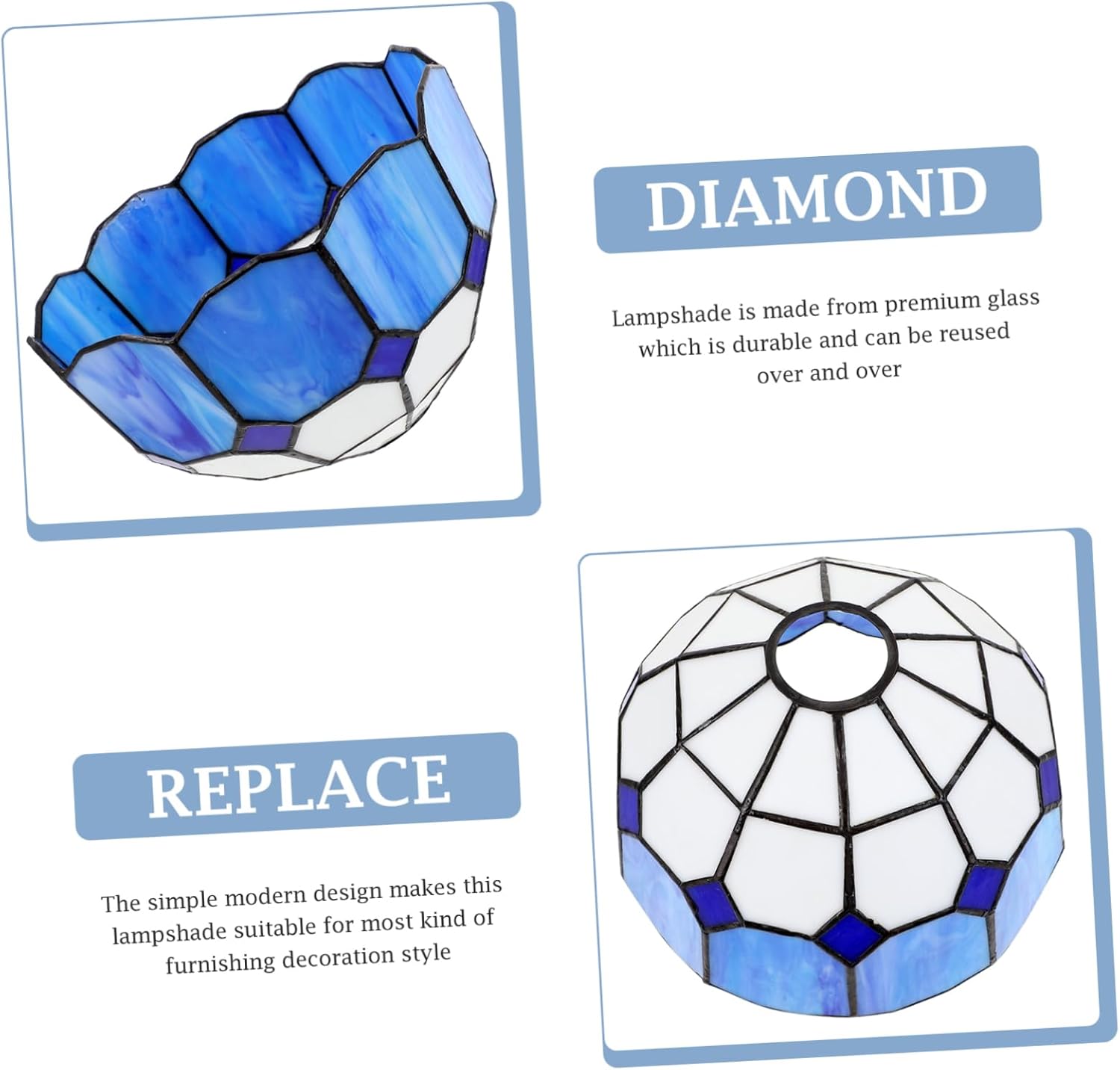 Mipcase 1pc Unique Style Glass Lampshade for Ceiling Light Chandelier Wall Light Blue and White Decorative Glass Cover Fits Bulbs