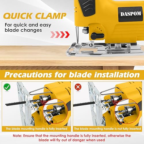 Miniatura 3 de Daspom Sierra de calar inalámbrica compatible con batería dewalt de 20 V, sierra de calar sin escobillas, cortes biselados de 0 a 45, 4 acciones