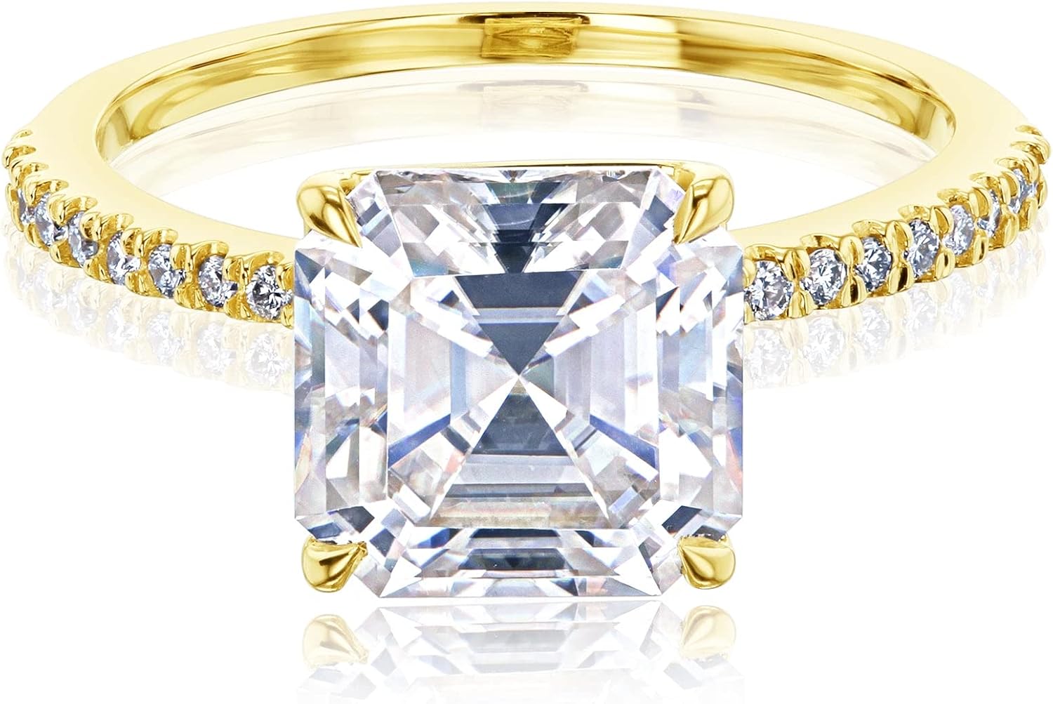2.30ct Moissanite Asscher Petite Shank Engagement Ring 14K Gold (GH/VS)