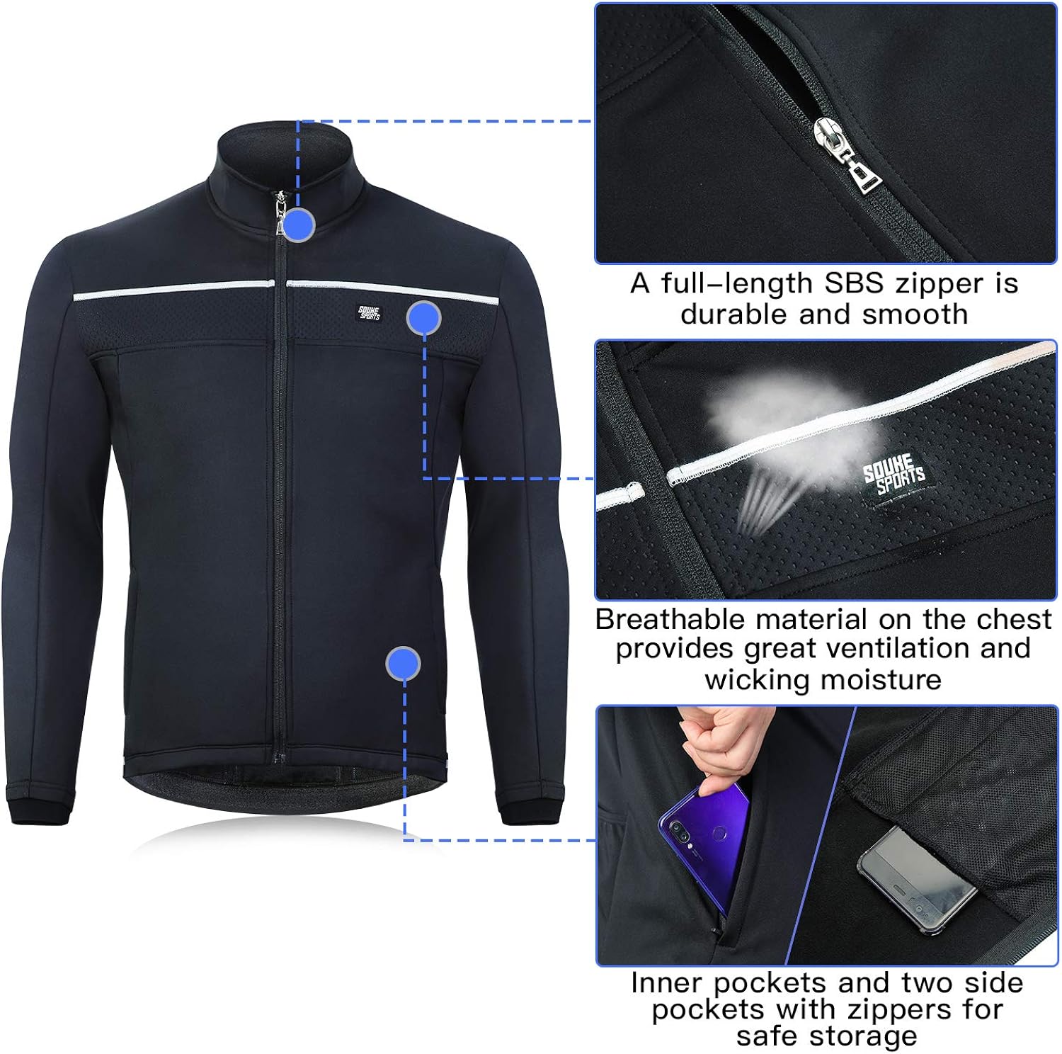 Souke Sports Men's Winter Cycling Jacket, Windproof Water Resistant Thermal Windbreaker : Clothing, Shoes & Jewelry