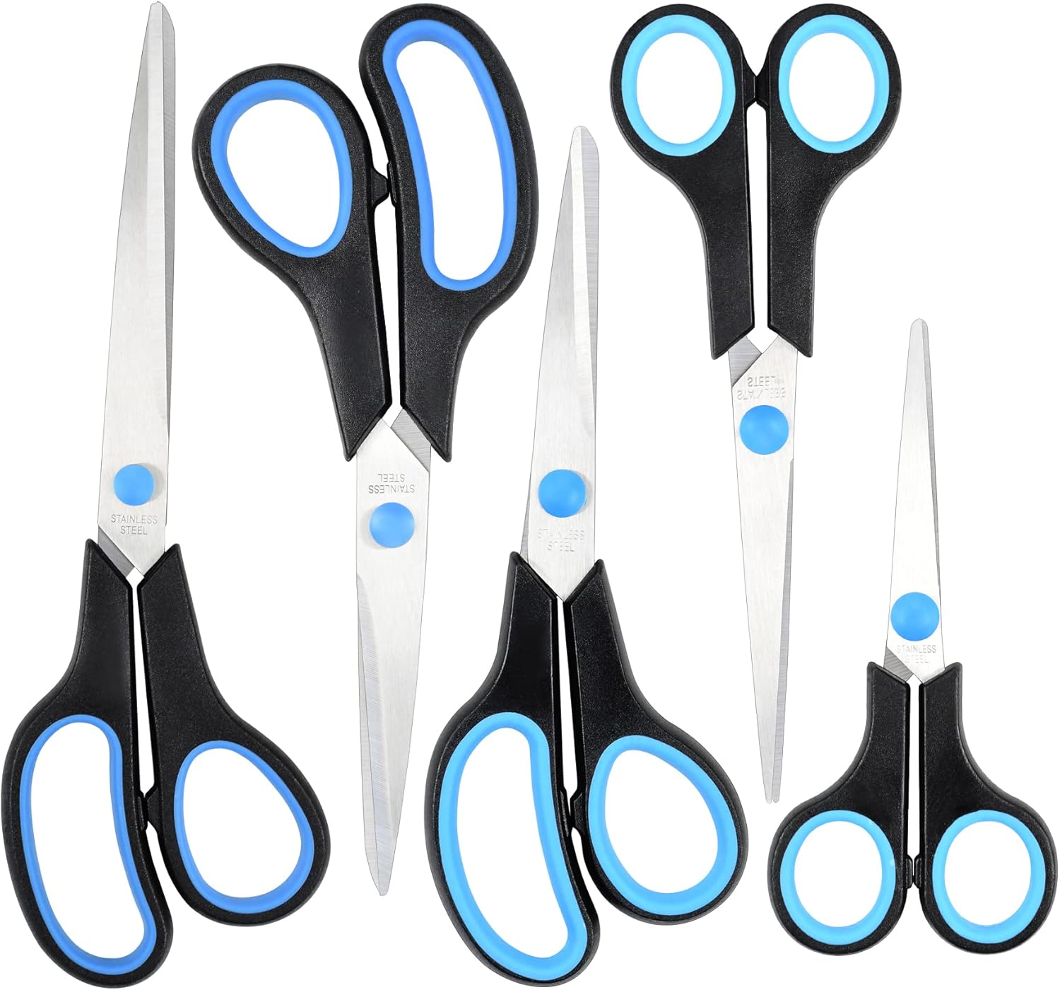 Multipurpose Sharp Scissors Set of 5, Premium Stainless Steel Blades, Comfort Grip Handles, Fabric Craft Scissors for Office School and Home, Right/ Left handed, 5.5/6.8/7.6/8/9.5inch (Black, Blue) : Arts, Crafts & Sewing