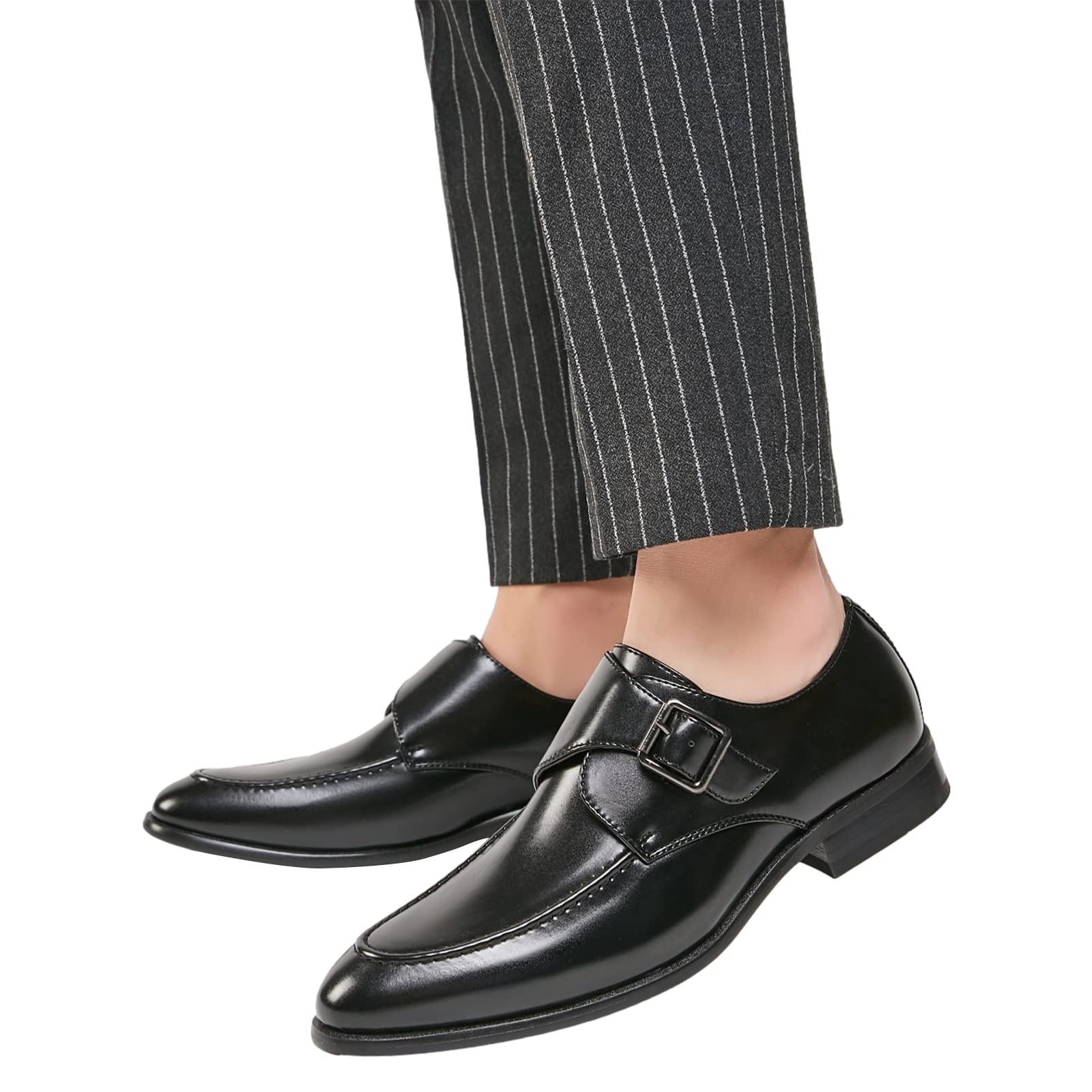 ANUFER Hombres Hebilla Simple Inteligente Zapatos de Monje Cuero de Microfibra Formal Mocasines Planos