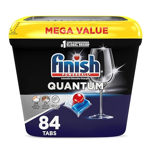 Finish Quantum Dishwasher Pods, No Pre-Rinse Dishwasher Detergent Soap Removes 24HR Dried-On Stain and Grease, Leaving a Virtually Spotless Shine, 84 Count