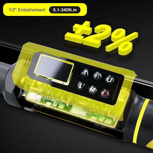 ATsafepro Chiave Dinamometrica Digitale 1/2", 5.1-340 N·m Chiave Dinamometrica Auto, 5 Unità Precisione ±2% Bidirezionale, Schermo LCD con Allarmi Acustici e LED, Adatta per Biciclette, Moto, Auto - 7