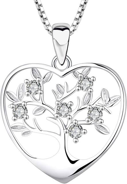YL Tree of Life Necklace 925 Sterling Silver cut 12 Birthstone Cubic Zirconia Family Tree Pendant Necklace for Women