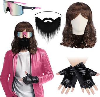4 Pcs Halloween Game Garbageman Costume 2025 Movie Costume Accessories Include Wig Leather Gloves Glasses and Fake Beard for Cosplay Party