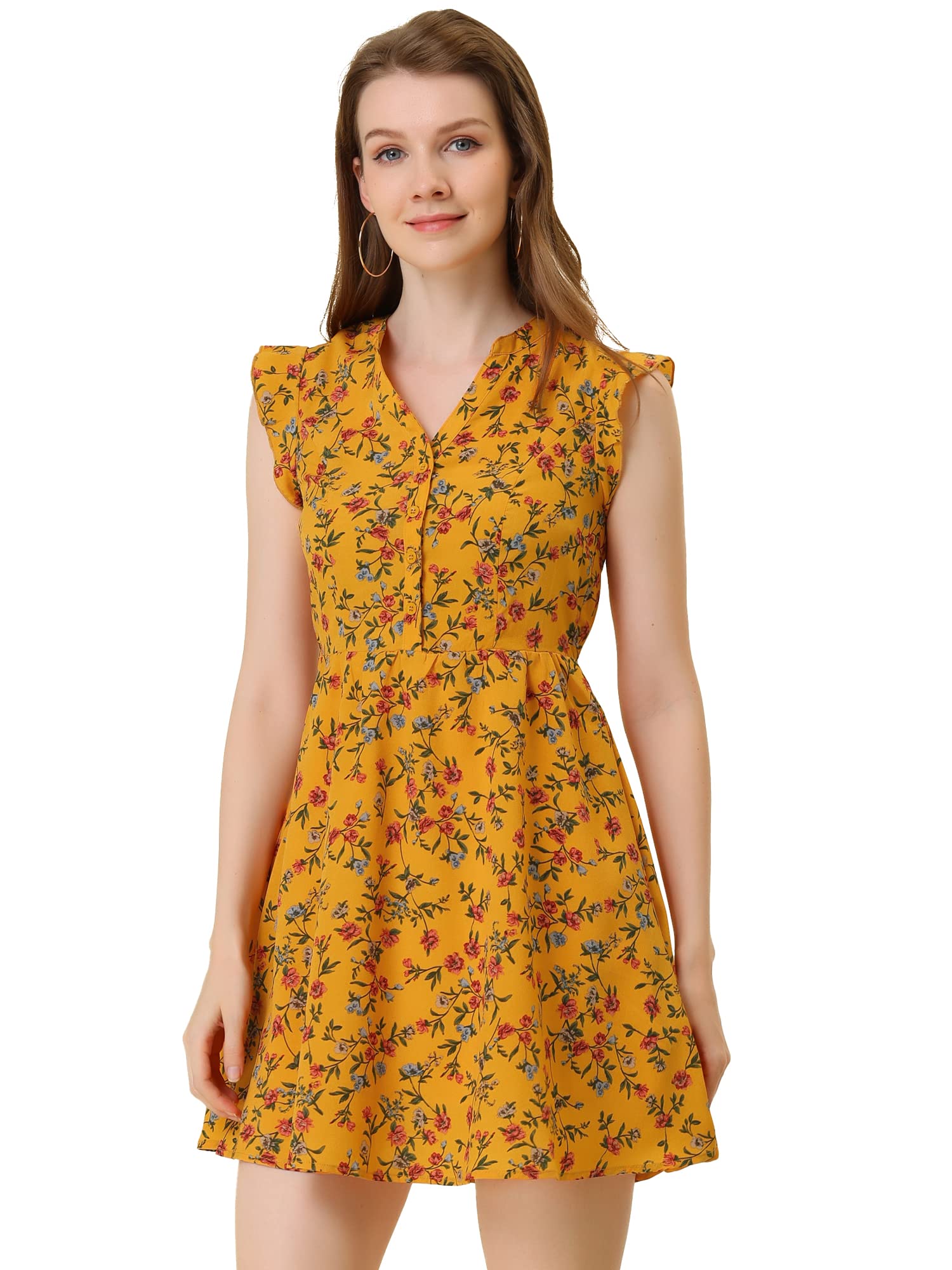 Women's Flutter Sleeve Ruffle A-Line Flowy Chiffon Dress