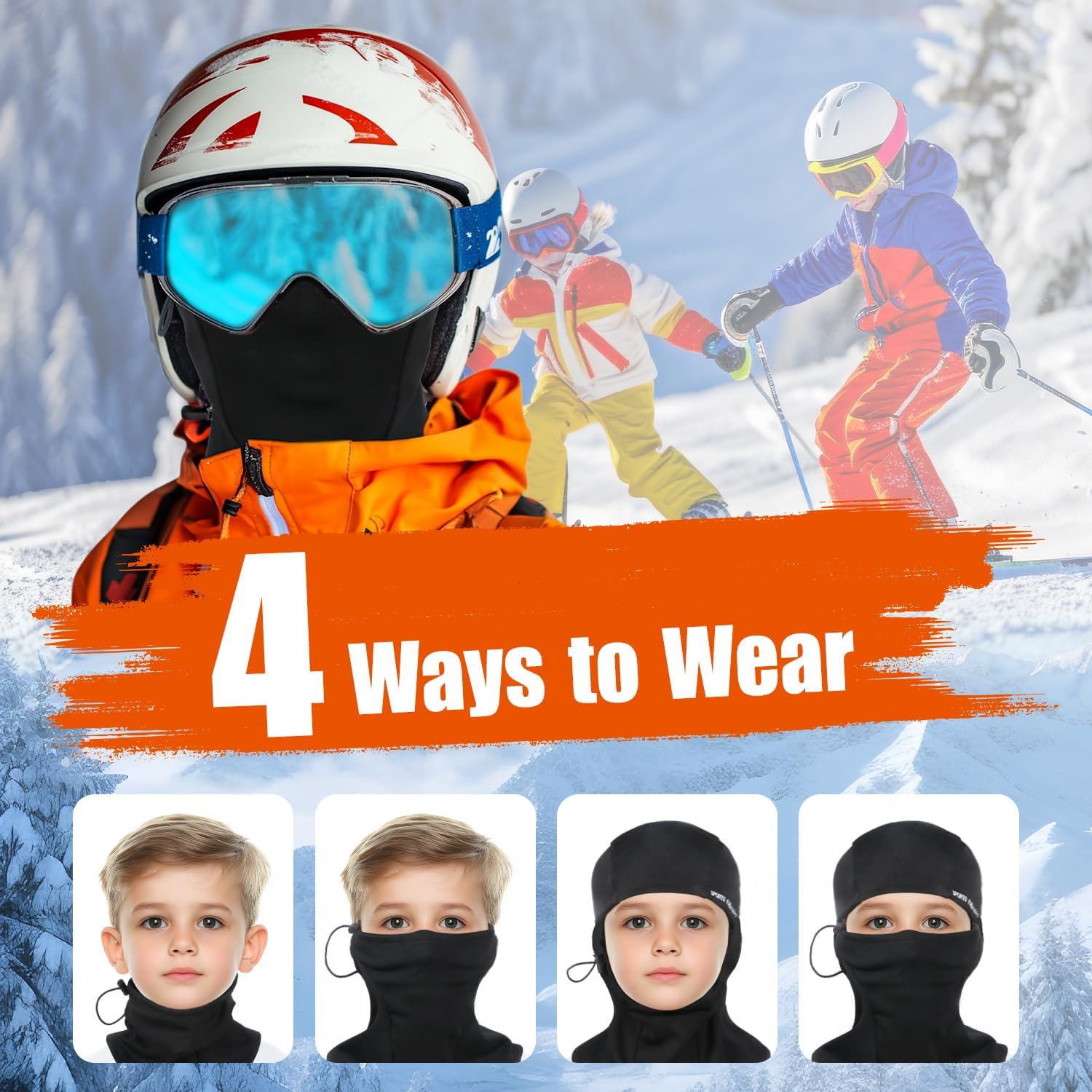 2 Pack Kids Balaclava Ski Mask, Winter Face Mask for Boys Girls, Windproof Face Cover with Adjustable Drawstring
