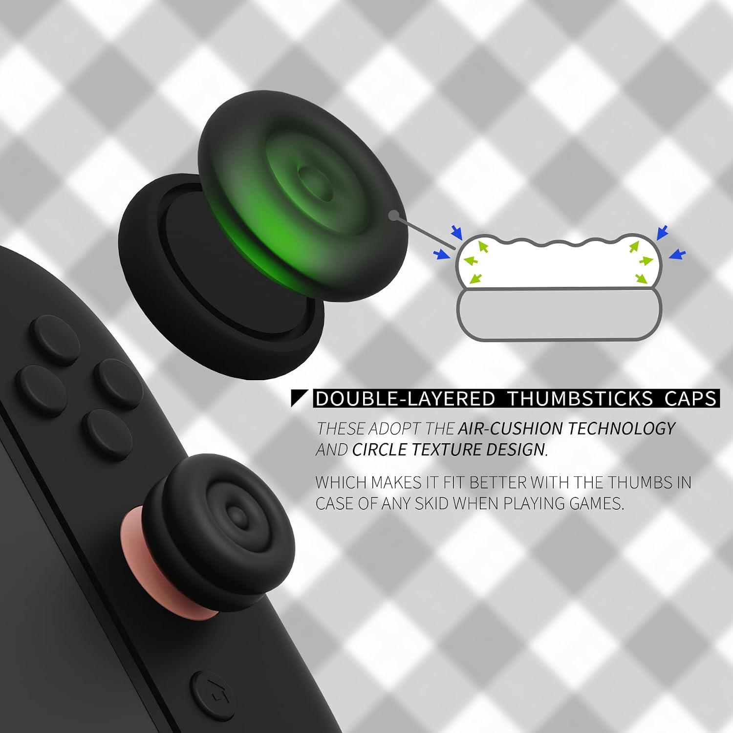 PlayVital for Switch 2 Thumbs Cushion Caps Thumb Grips (4-Pack) | Silicone Joystick Grip Cover for Nintendo Switch 2 Joycon, Anti-Fatigue Design | Black image 3