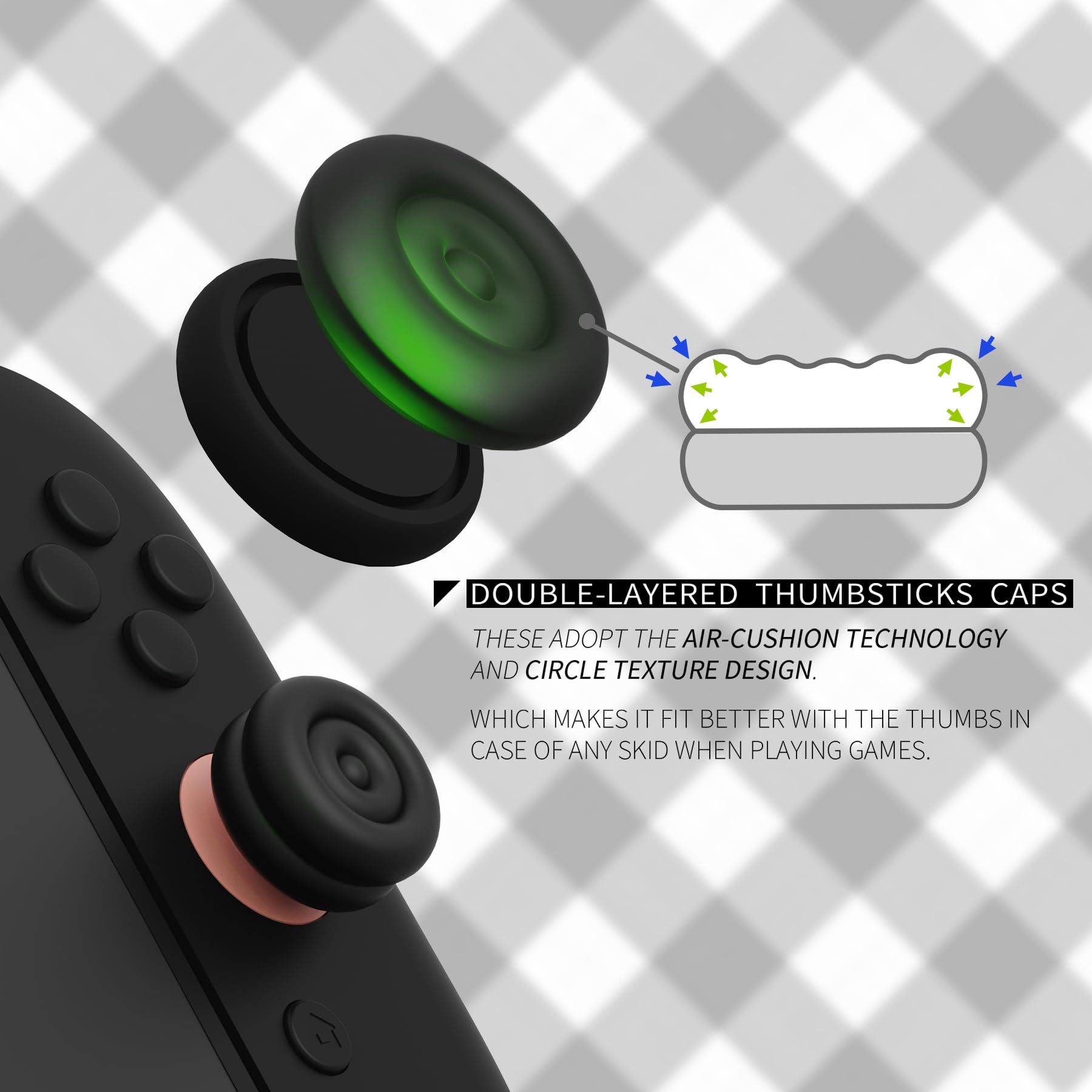 PlayVital 2 Pares de Tapas de Joystick para Nintendo Switch 2 (2025), Agarres para el Pulgar para Joycon, Protectores para Botones, Cubierta de Agarre, Accesorios para Switch 2 (Negro)