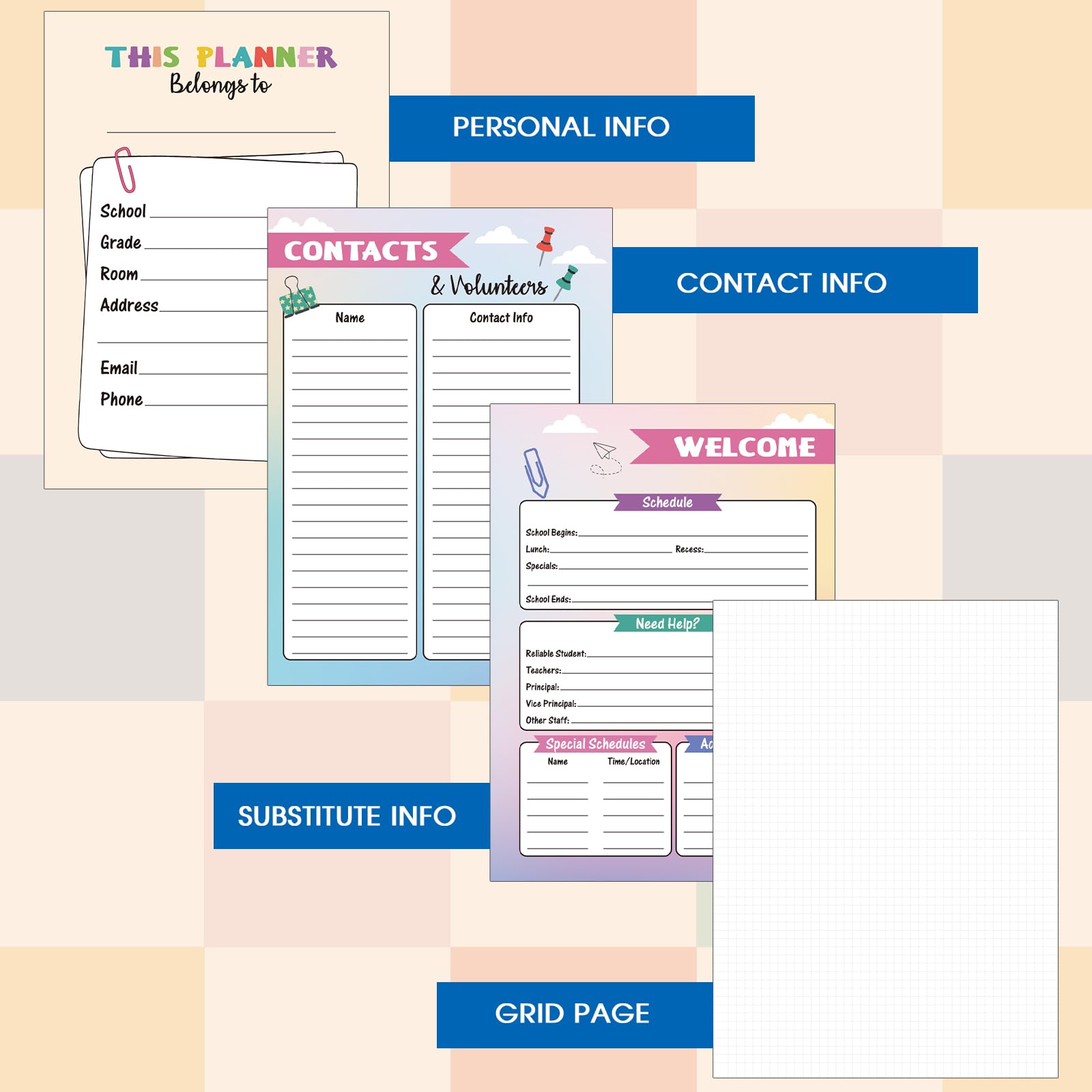 Lehrerplaner, undatiert, 21,6 x 27,9 cm, ideal für die Schule | Unterrichtsplanbuch mit Aufklebern, Stundenplan, Wochenkalender