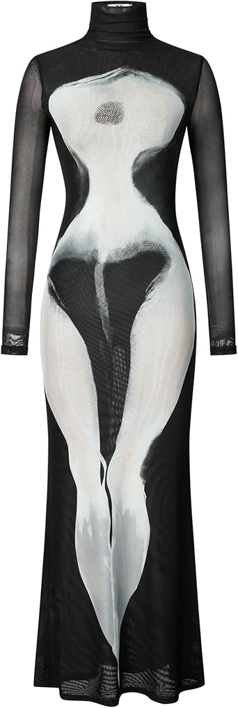 JW PEI Womens Eva Body Print Mesh Dress