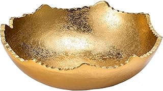 Decorative Gold Moon Decorative Metal Torn Hammered Asymmetrical Centerpiece Bowl with Pointed Edges, 10.2in Catch All, Golden Stainless Steel Metal & Brass, Accent Basket Fruit, Potpourri, Jewelry