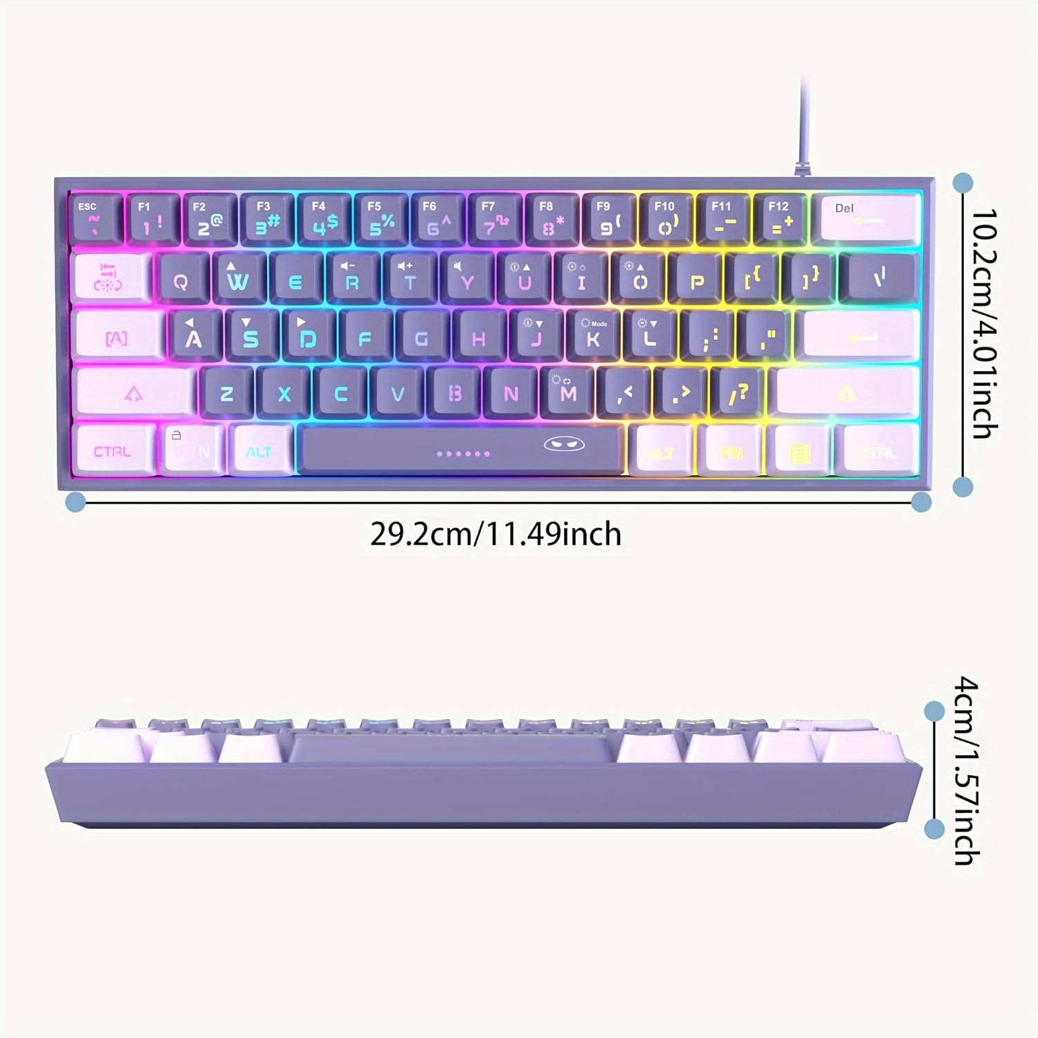 Camiysn Mini Gaming Keyboard, 60% Percent Keyboard, 61 Keys Mechanical Feel, Compact RGB Backlit, Waterproof Circuit Board, White Black, Compatible with Windows PC, Mac, PS4, Xbox One (Purple)