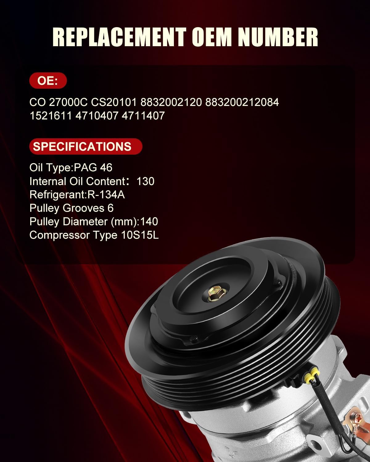 A/C Compressor With Clutch - CO 27000C For 2003-2008 Toyota Corolla & Matrix 1.8L | Direct Replacement