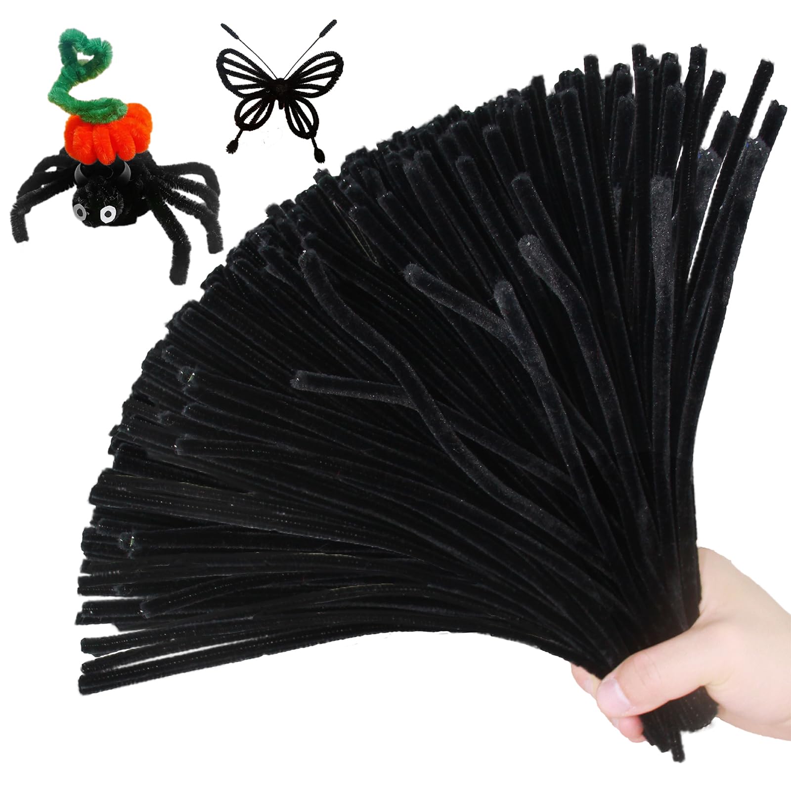 ESUOHYM 200 PCS Black Colors Pipe Cleaners Craft Chenille Stems DIY Art Supplies Colorful Thick Fluffy Fuzzy Wire Sticks Bulk for Kids and Adults (Black)