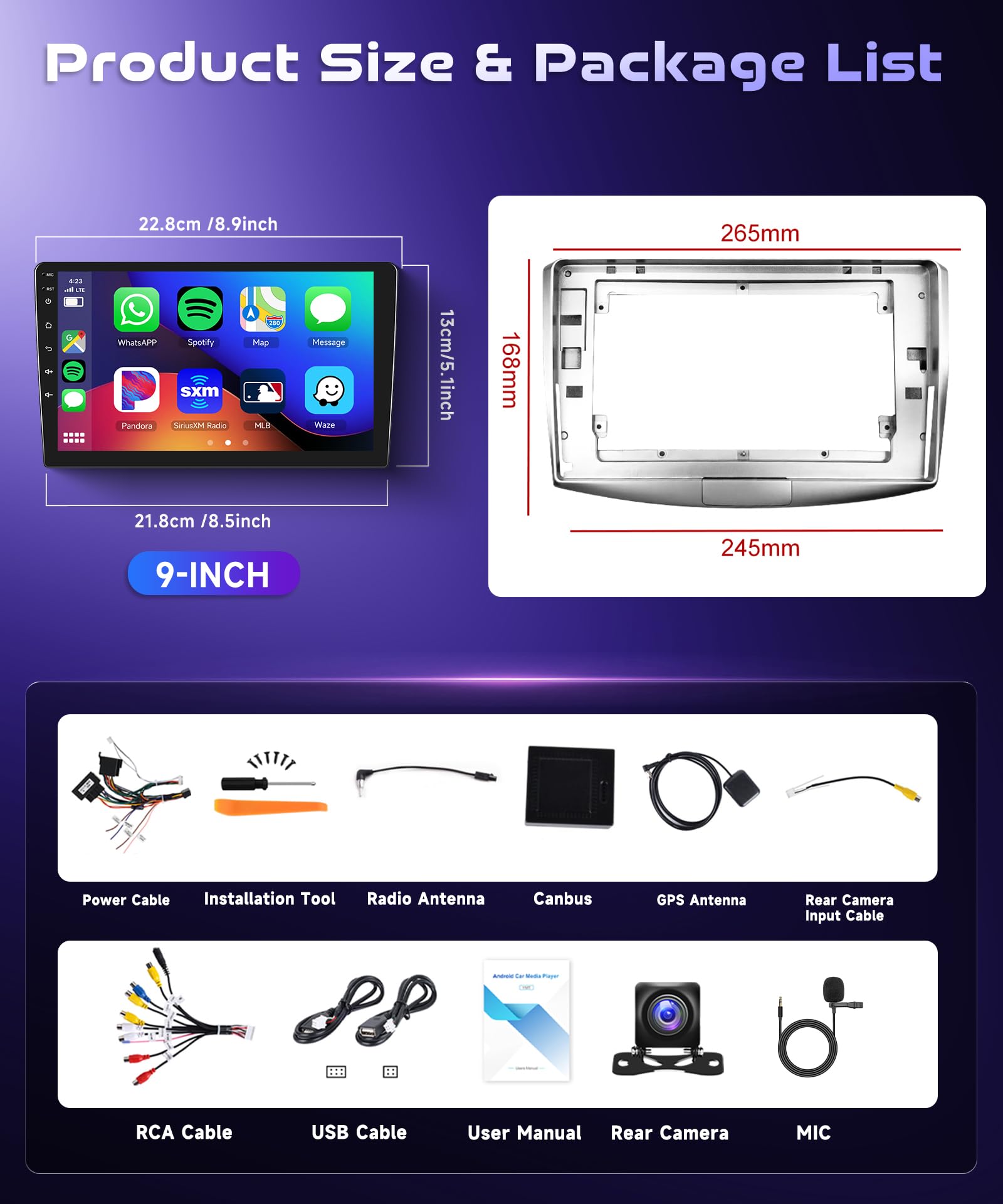 4G 64G VECHTEL 9"Autoradio Bluetooth per VW Magotan/CC Passat B7/B6 2010-2015 Carplay Android Auto,DSP EQ,1280 * 720,Wifi GPS Navi,Mirror link,RDS/FM Radio 2 din con Retrocamera AHD