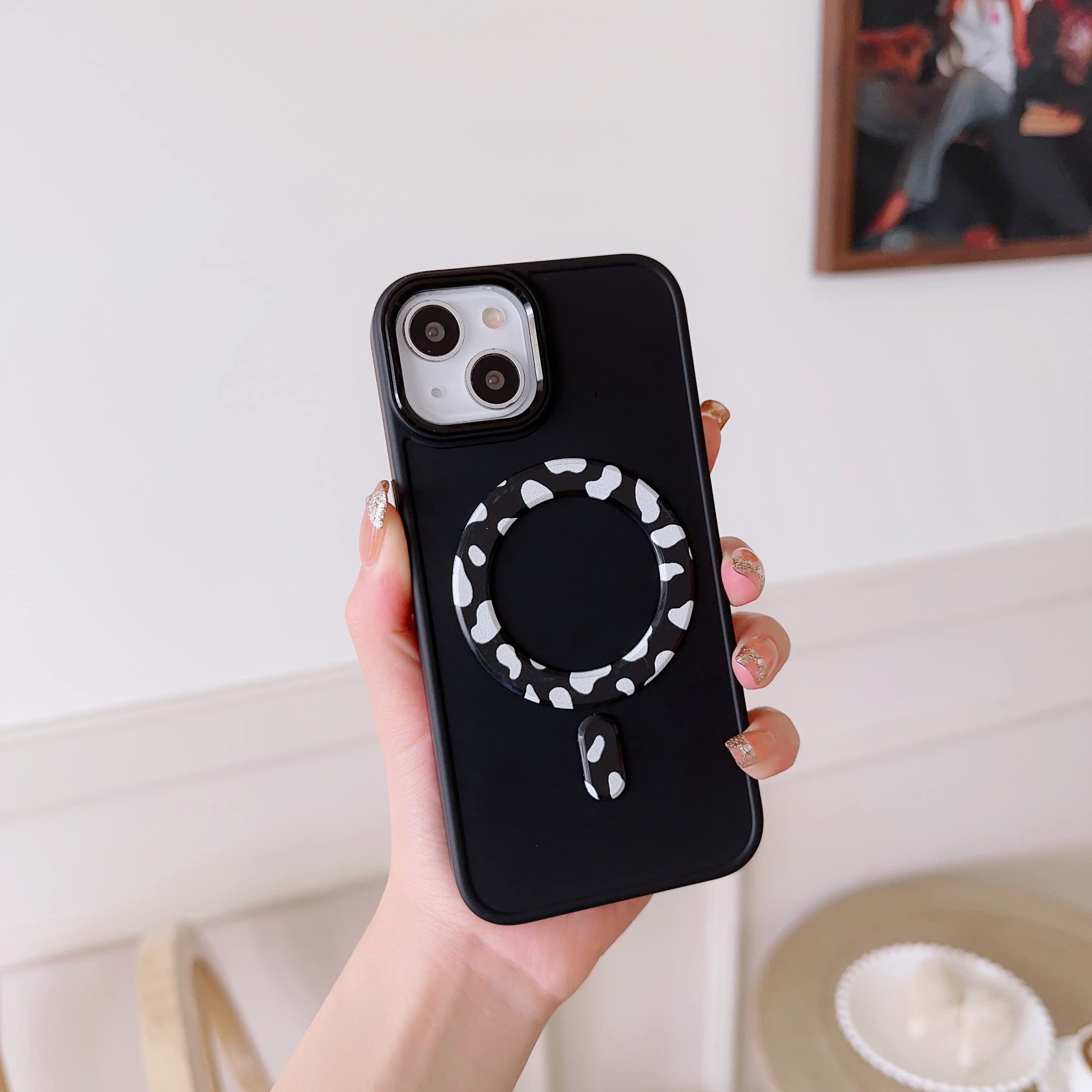TOPSKY Magnetic for iPhone 11 Case 6.1" 2019, Cow Print Pattern, Built-in Camera Lens Protector Full Protection Phone Cover for Women Girls Boy Men, B-Black
