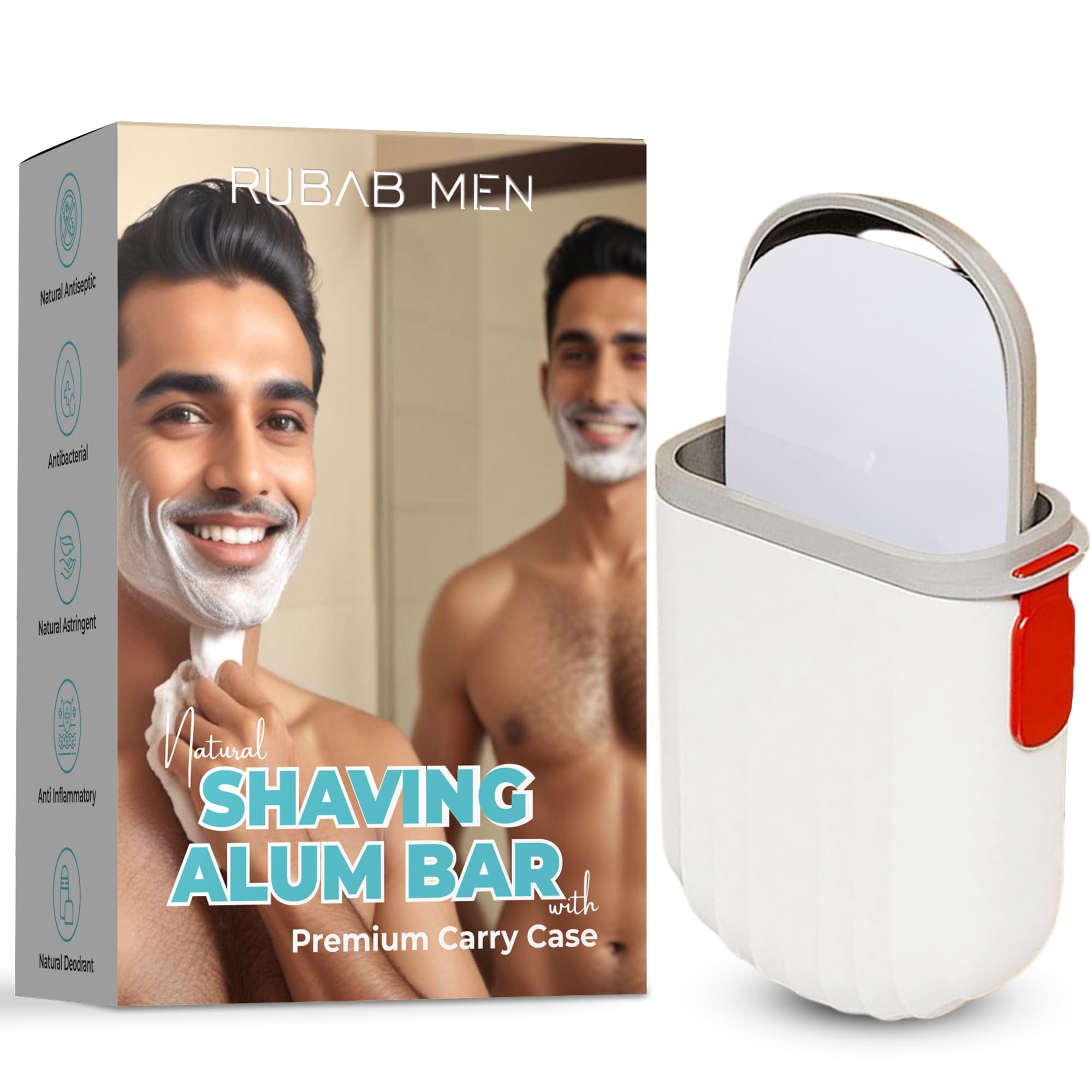 RUBAB MEN All Natural After Shave Alum Bar with Premium Travel Case| Antiseptic Alcohol Free Post Shaving Care for Nicks, Cuts & Burns| 100g