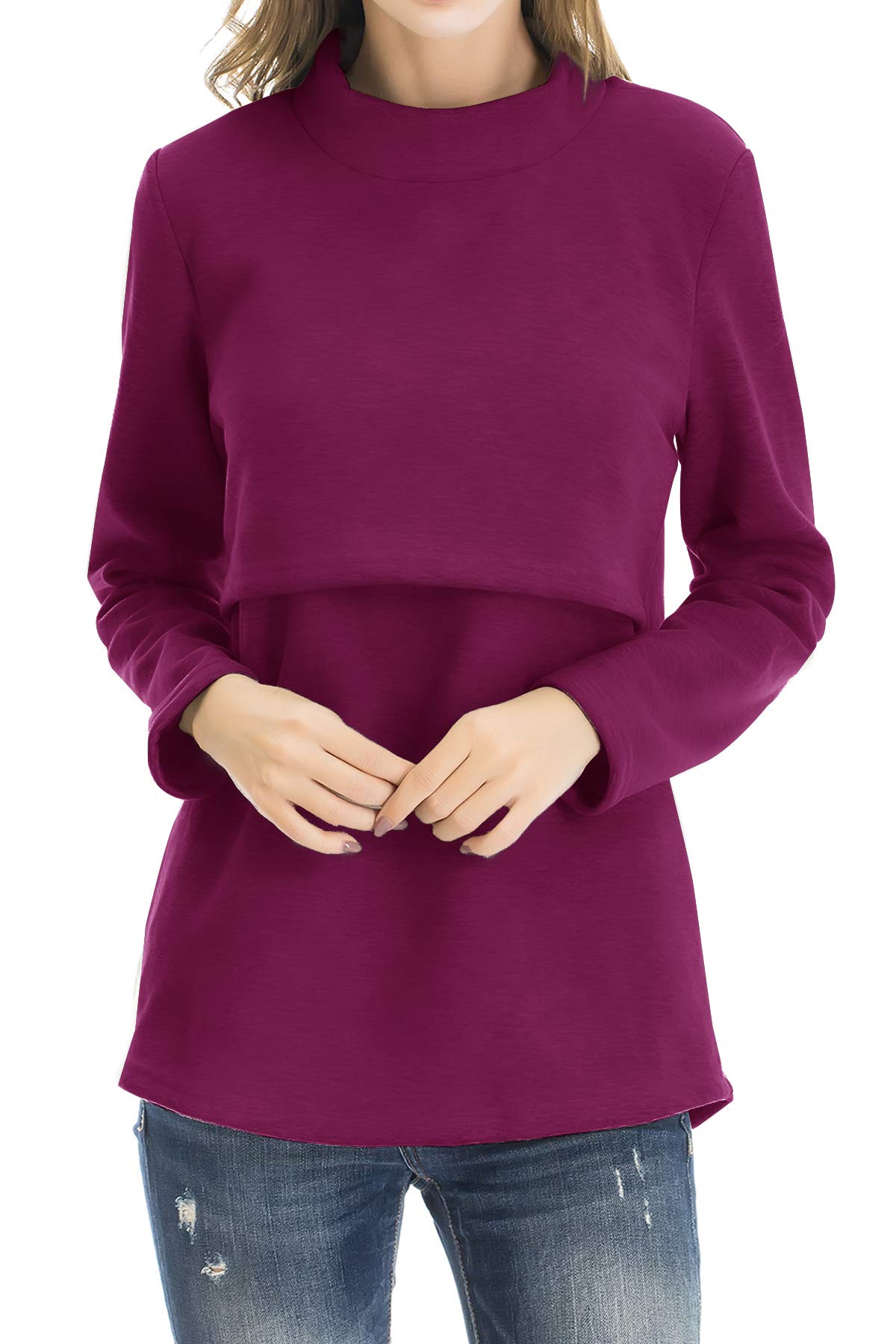 Smallshow Abbigliamento da Allattamento Invernale a Manica Lunga da Donna M Wine