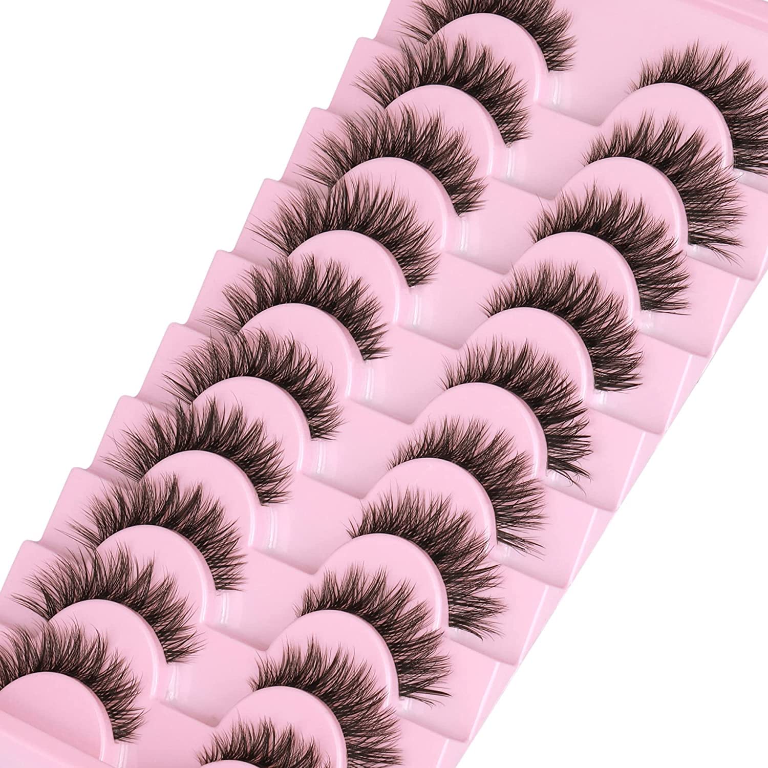 MAKINGTECFake Lashes, False Eyelashes with Clear Band, 12MM Natural False Eyelashes Fluffy Dense Wispy 3D Faux Mink Lashes (10 Pairs)