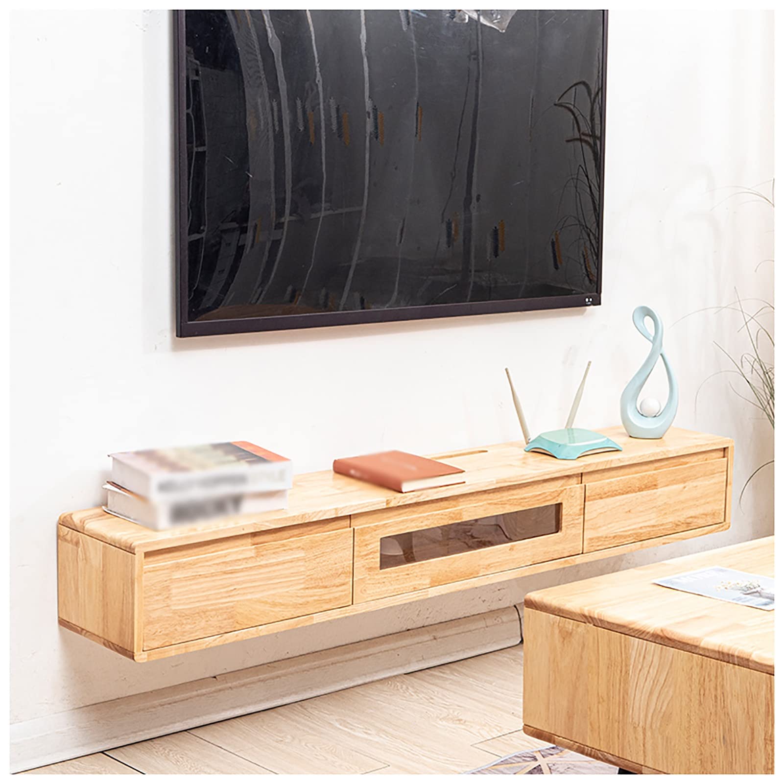 Mensola TV Galleggiante, Console Multimediale Supporto TV Galleggiante Montato a Parete, Mobile TV Mensola Galleggiante a Muro, per Camera da Letto Soggiorno Sala Multimediale Sala Giochi (C