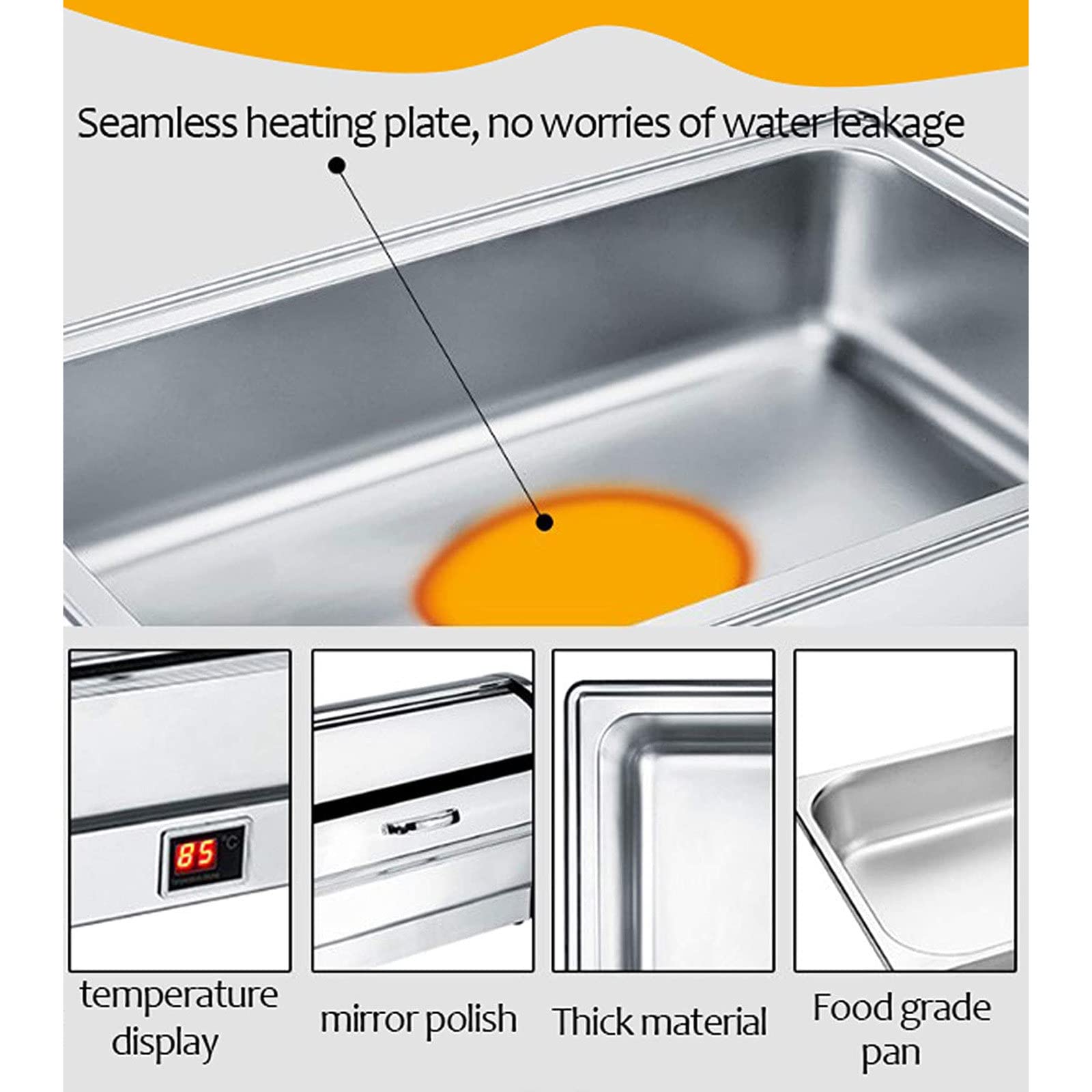 Bufé Calentador De Alimentos, Contenedor De Plato De Frotamiento De Acero Inoxidable, Contenedor De Calentamiento, Plato De Frotamiento Enrollable De 9l para Fiestas, Cocinas, Hoteles,A