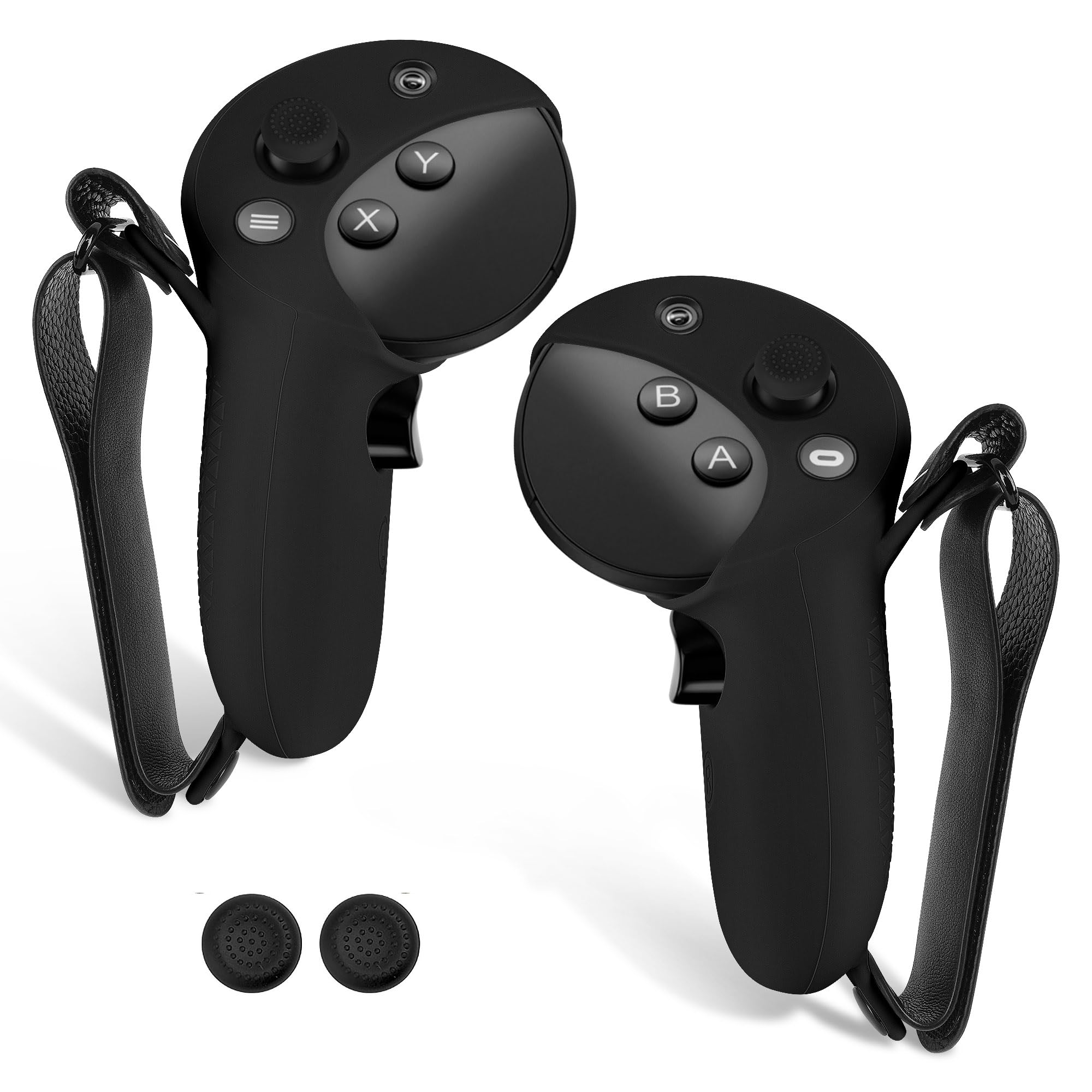 Geekria VR Silicone Controller Cover Compatible with Meta Quest Pro, Anti-Throw Handle Sleeve Gaming Accessories, Adjustable Wrist Knuckle, Thumb Caps (Black, 1 Pair)