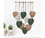 Easemykit Wall Hanging Decor Leaves Tapestry, Boho Macrame Wall Decor Tapestry Woven Feather Handmade Yarn Tassels Leaf Macrame Wall Art Decorations for Living, Bedroom, Office,Nursery,Apartment Room,16x26 Inch(Brown Green)