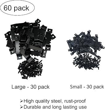 30 Pack Large and 30 Pack Small Sawtooth Picture Hangers (Black) | Metal Heavy Picture Hanging Kit, Picture Frames Hangers, For Hanging Photo Frames, Artwork, Paintings, Clock, Canvas Hooks