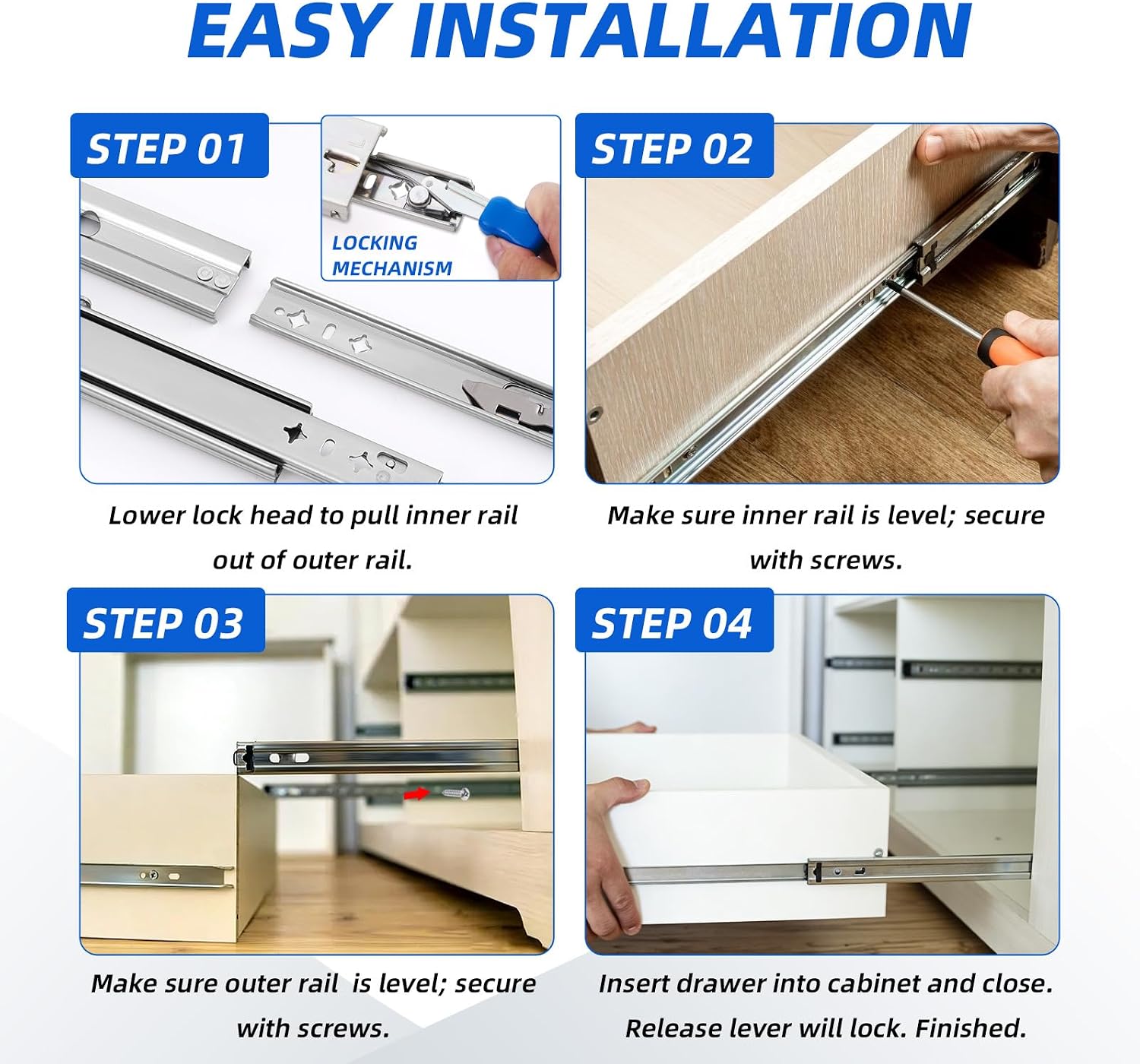 with Lock Heavy Duty Drawer Slides 12 14 16 18 20 22 24 26 28 30 32 34 36 40 44 48 52 56 60 Inch 500 Lbs Side Mount Full Extension Ball (Load:250 lb (with Lock) -W:53mm, 18 Inch)