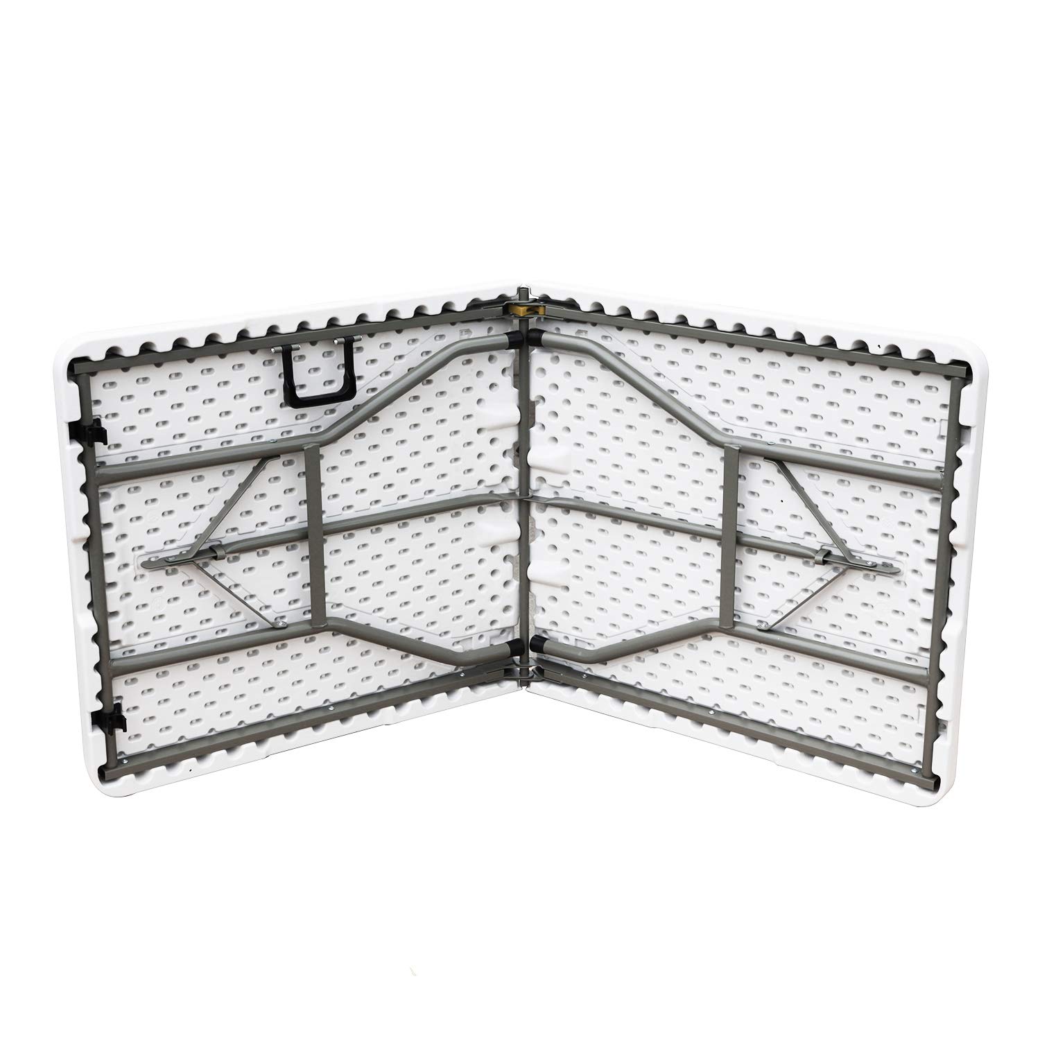 sogesfurniture Table de Jardin Blanc en Plastique - Intérieure/Extérieure/, Table Pliante pour Camping Traiteur Buffet Picnic, Portable avec Poignée, 152x71x74cm, HP-152CZ-BH