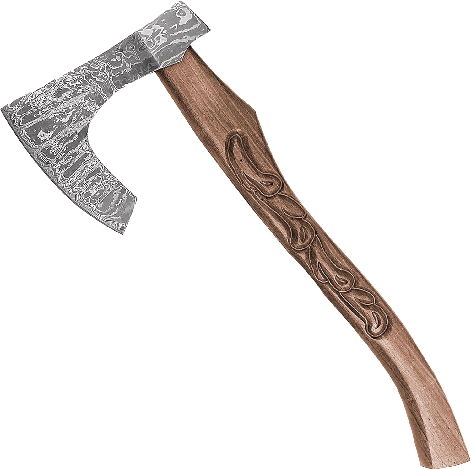 MedievalDepot Guiscard Hand Forged Bearded Damascus Axe - Overall 17" - Damascus Steel Blade - Comabat, Outdoor & Collector