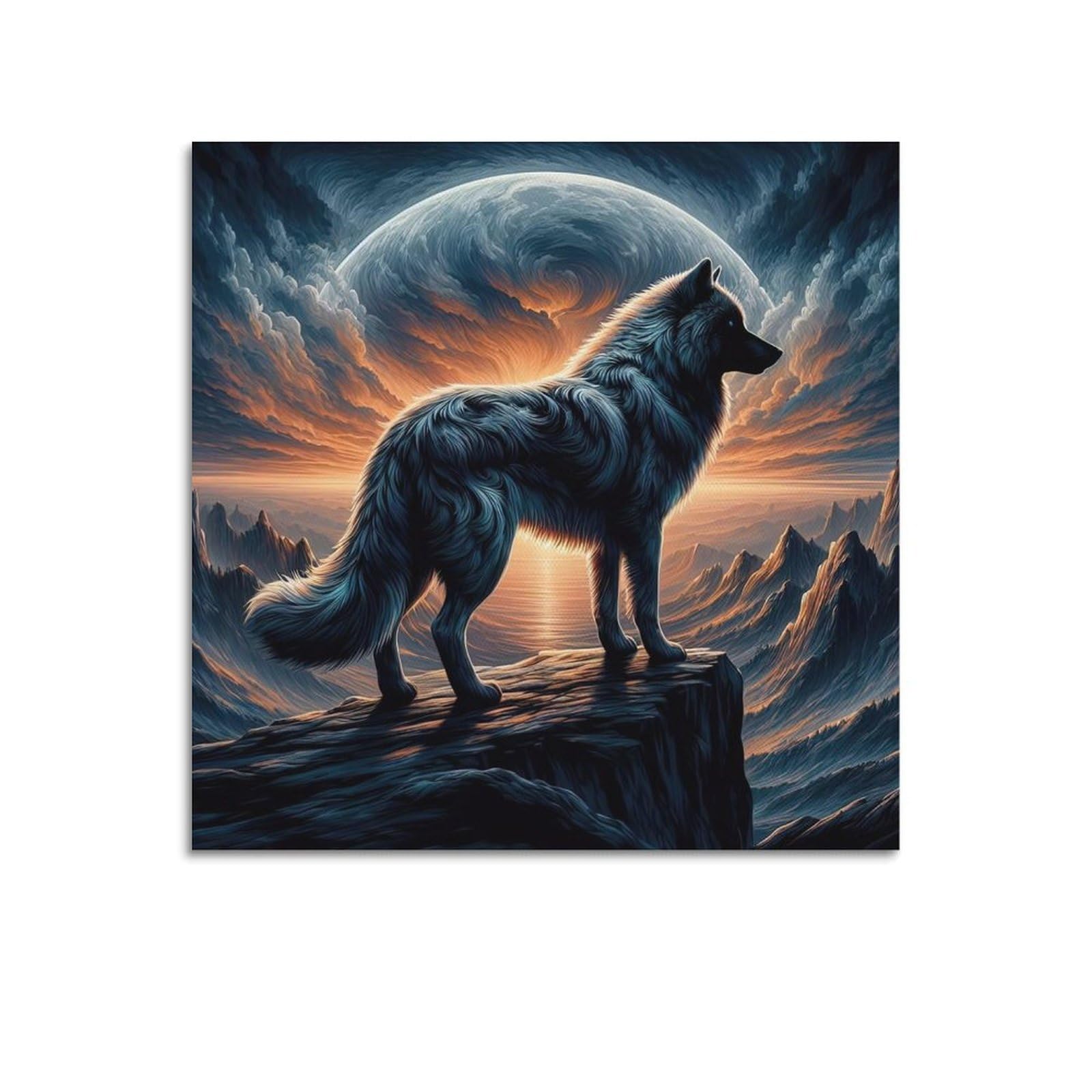 WZKTCL Animal Artwork Poster The Wolf on The Mountaintop Poster Decorative Painting Canvas Wall Posters And Art Picture Print Modern Family Bedroom Decor Posters 12x12inch(30x30cm)