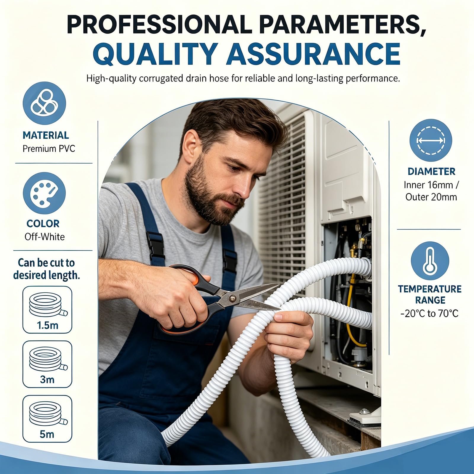 Kondensatschlauch Klimaanlage aus PVC, Kondensatschlauch Ø16mm, UV-beständig Ablaufschlauch Klimaanlage, Zuschneidbar, Flexibler Schlauch für Klimaanlagen, Split-Klimageräte (3M)