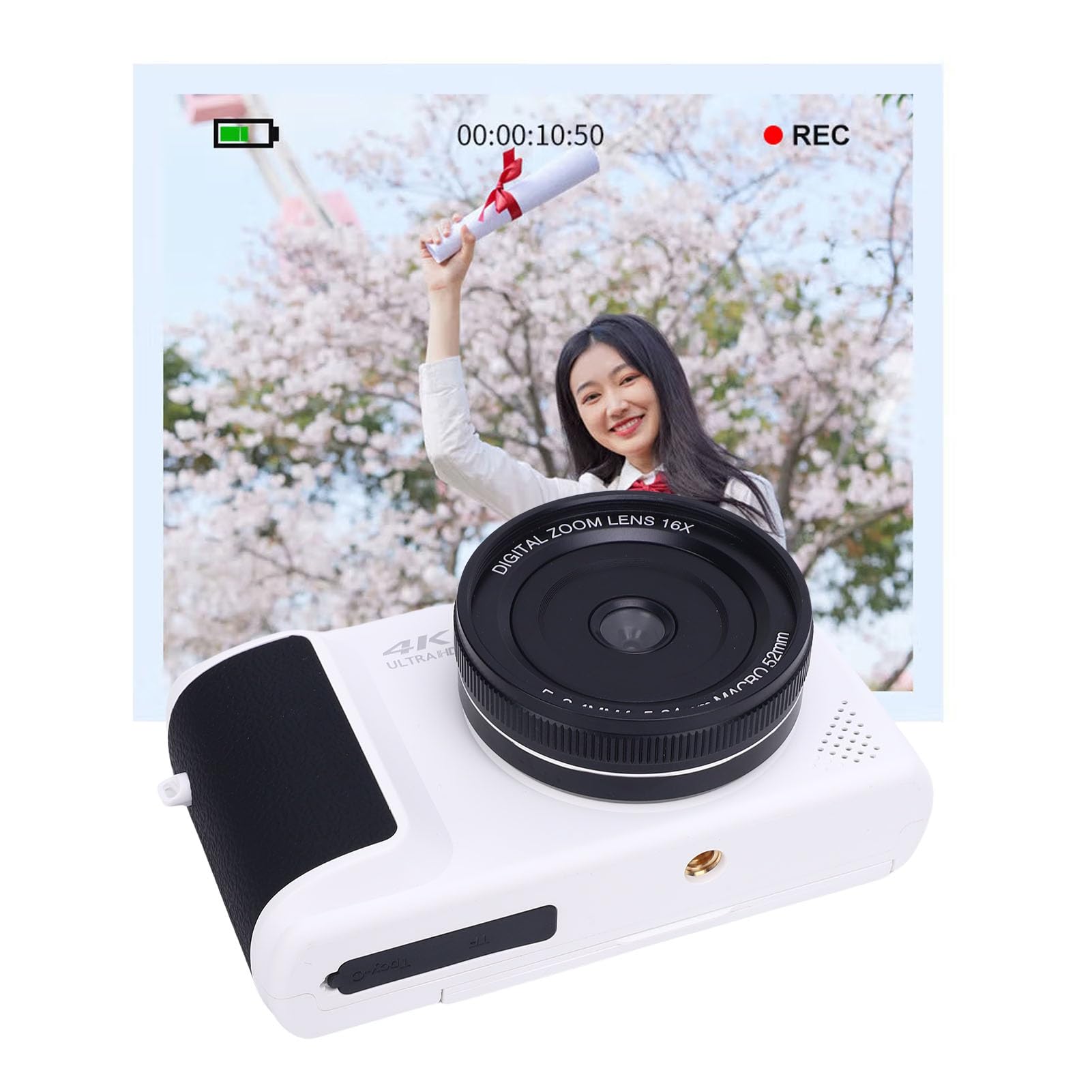 Generic Fotocamera Digitale 4K HD 64MP Videocamera Mirrorless Ultra Nitida con Messa a Fuoco Automatica AF per Viaggi, Feste e Lauree (WHITE)